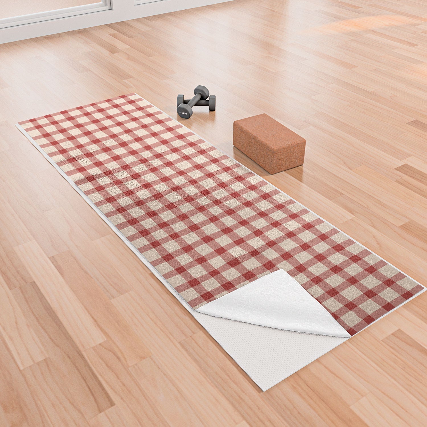Mirimo Organic Gingham Red Yoga Towel