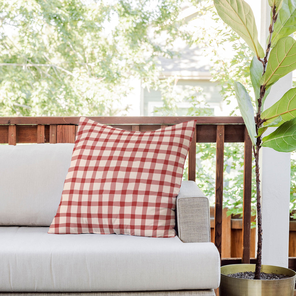 Mirimo Organic Gingham Red Outdoor Throw Pillow