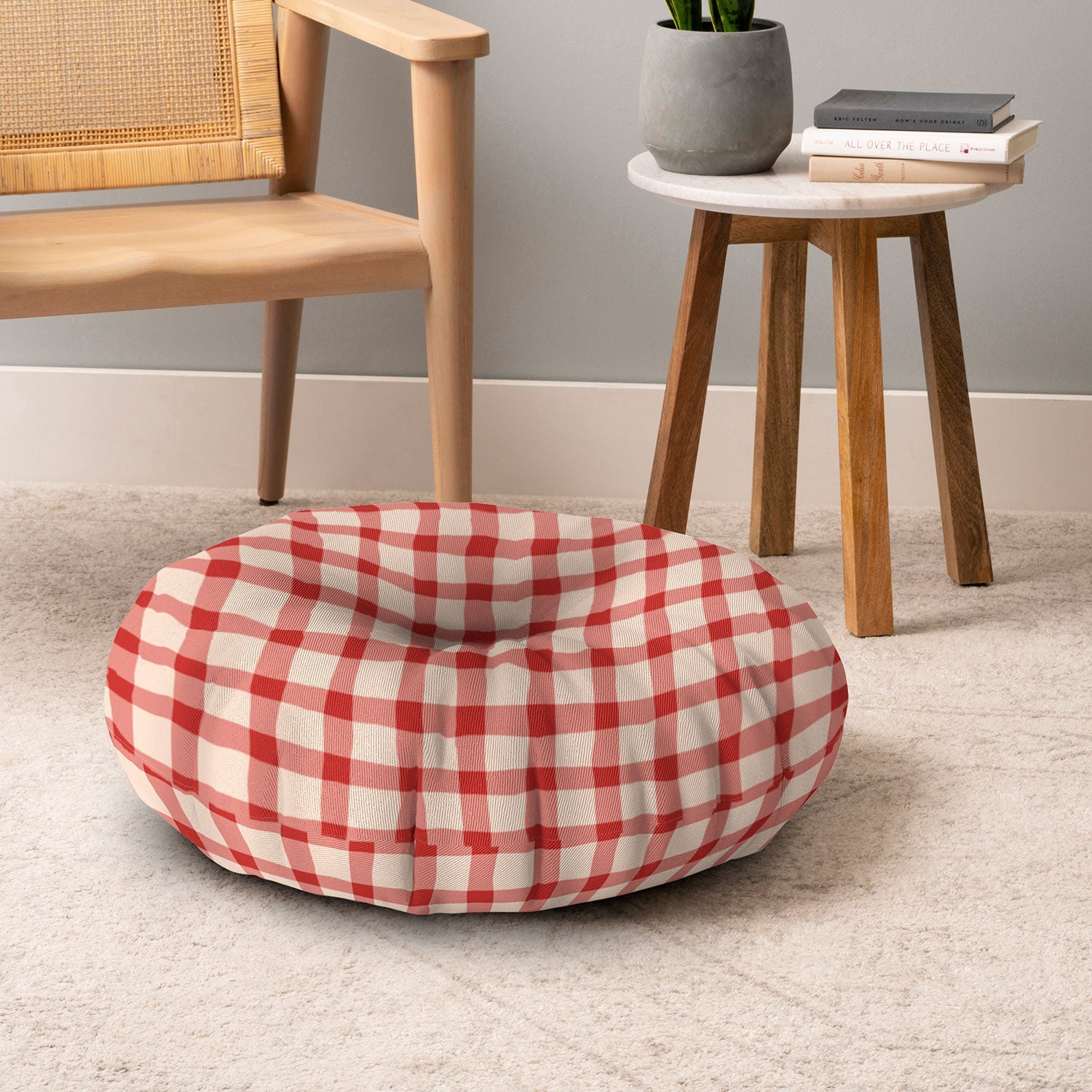 Mirimo Organic Gingham Red Floor Pillow Round