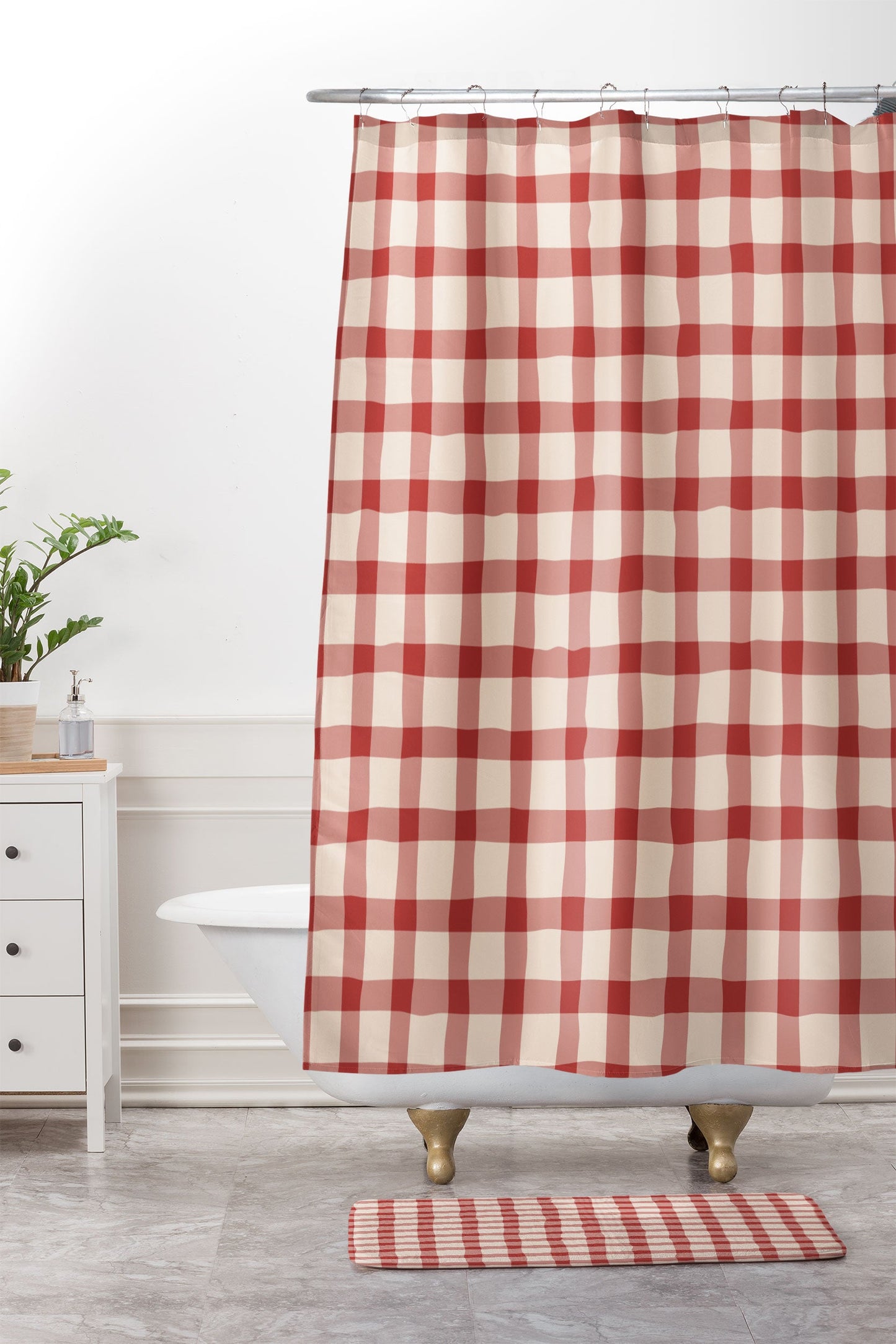 Mirimo Organic Gingham Red Memory Foam Bath Mat