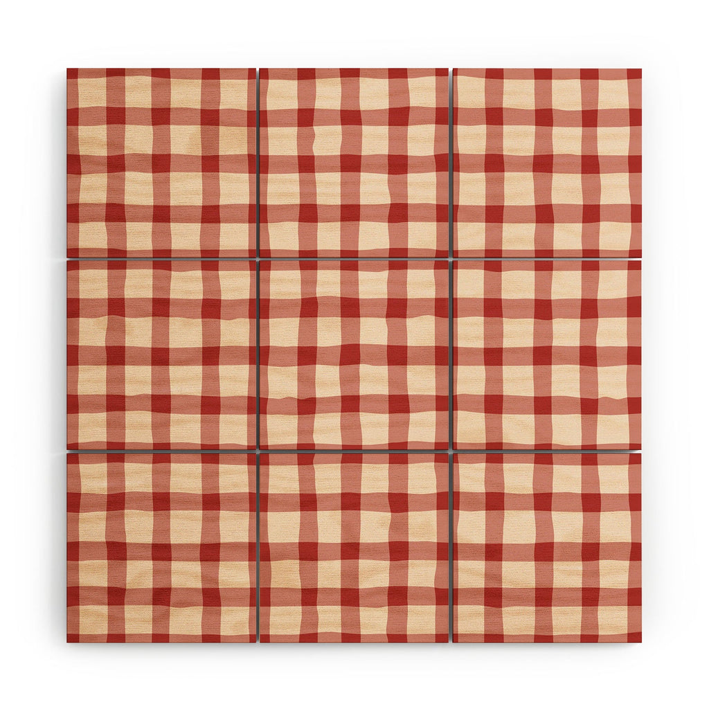 Mirimo Organic Gingham Red Wood Wall Mural