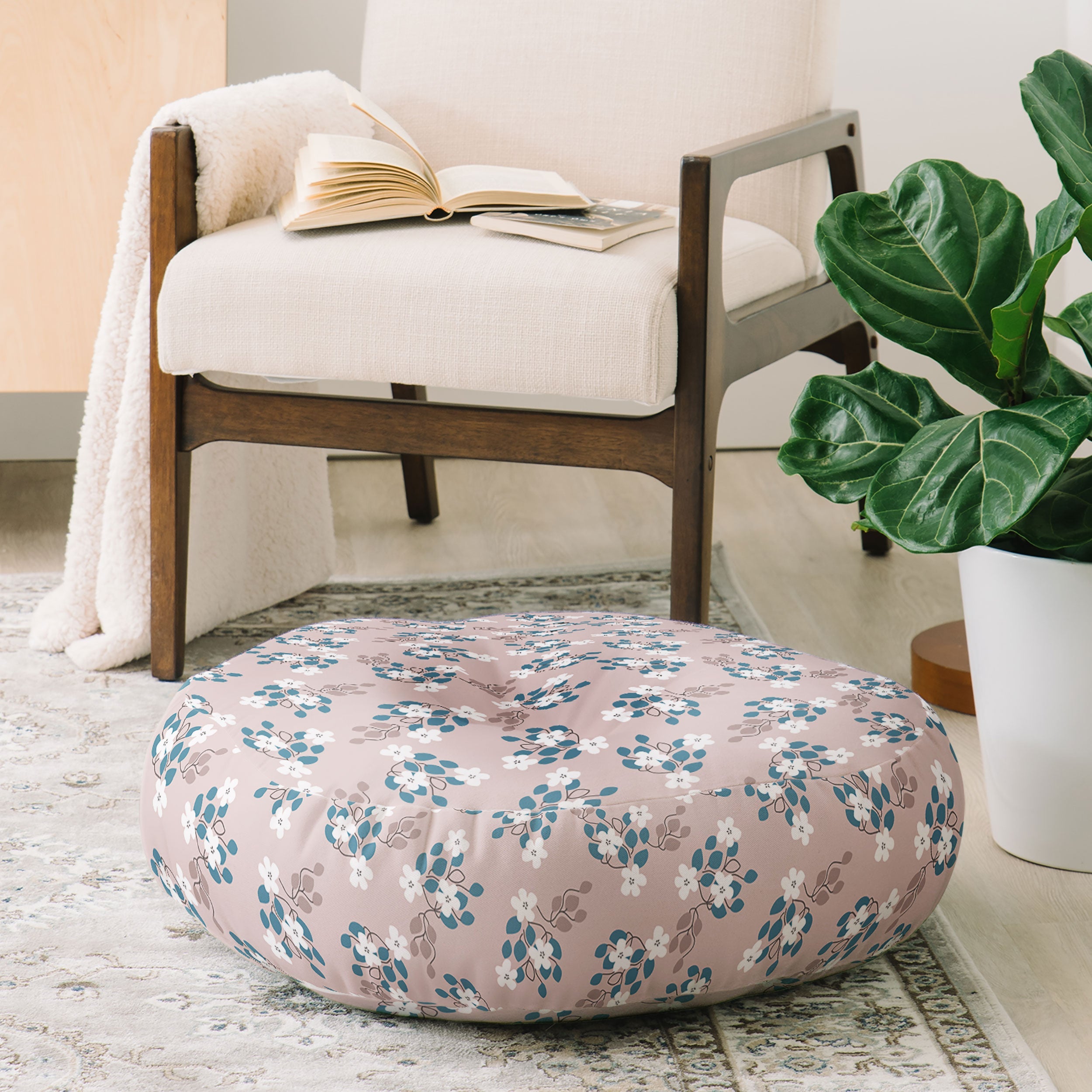 Mirimo Tiny White Flowers Floor Pillow Round