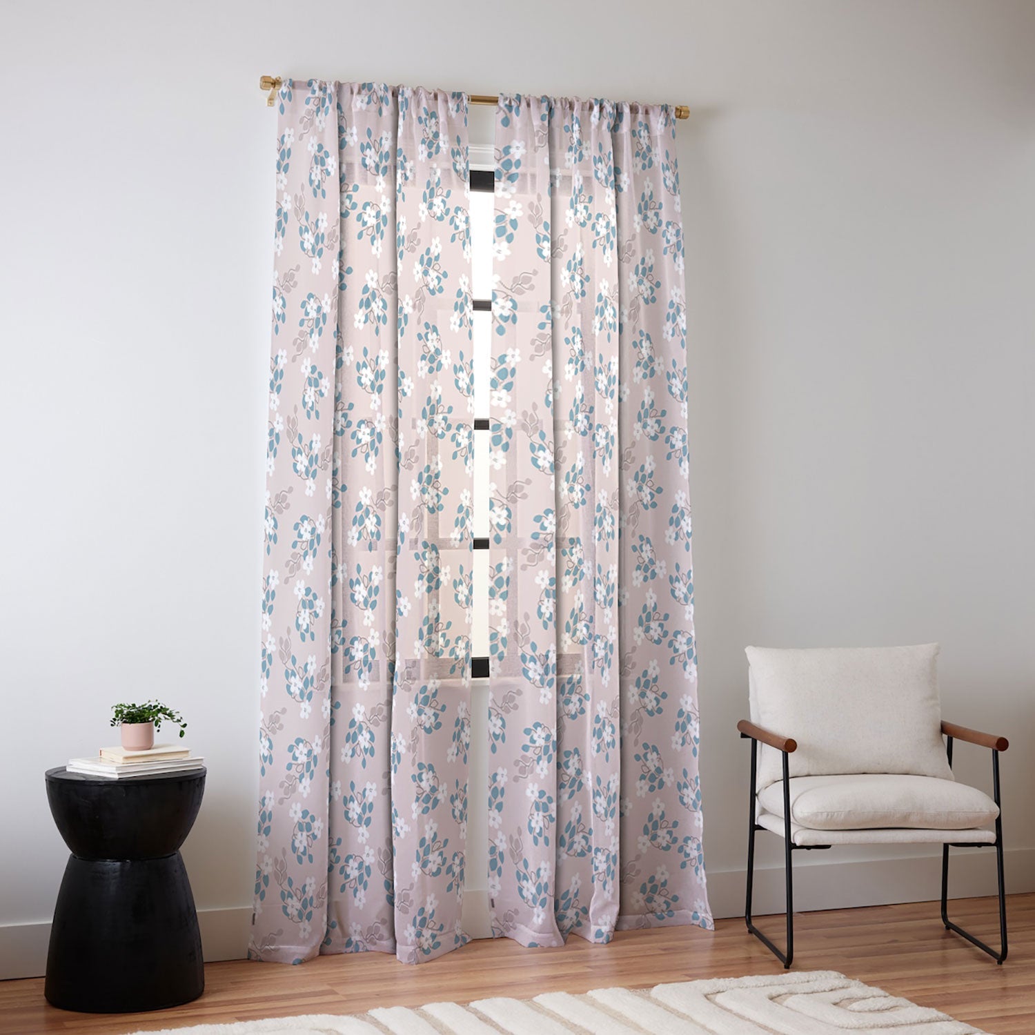 Mirimo Tiny White Flowers Sheer Window Curtain