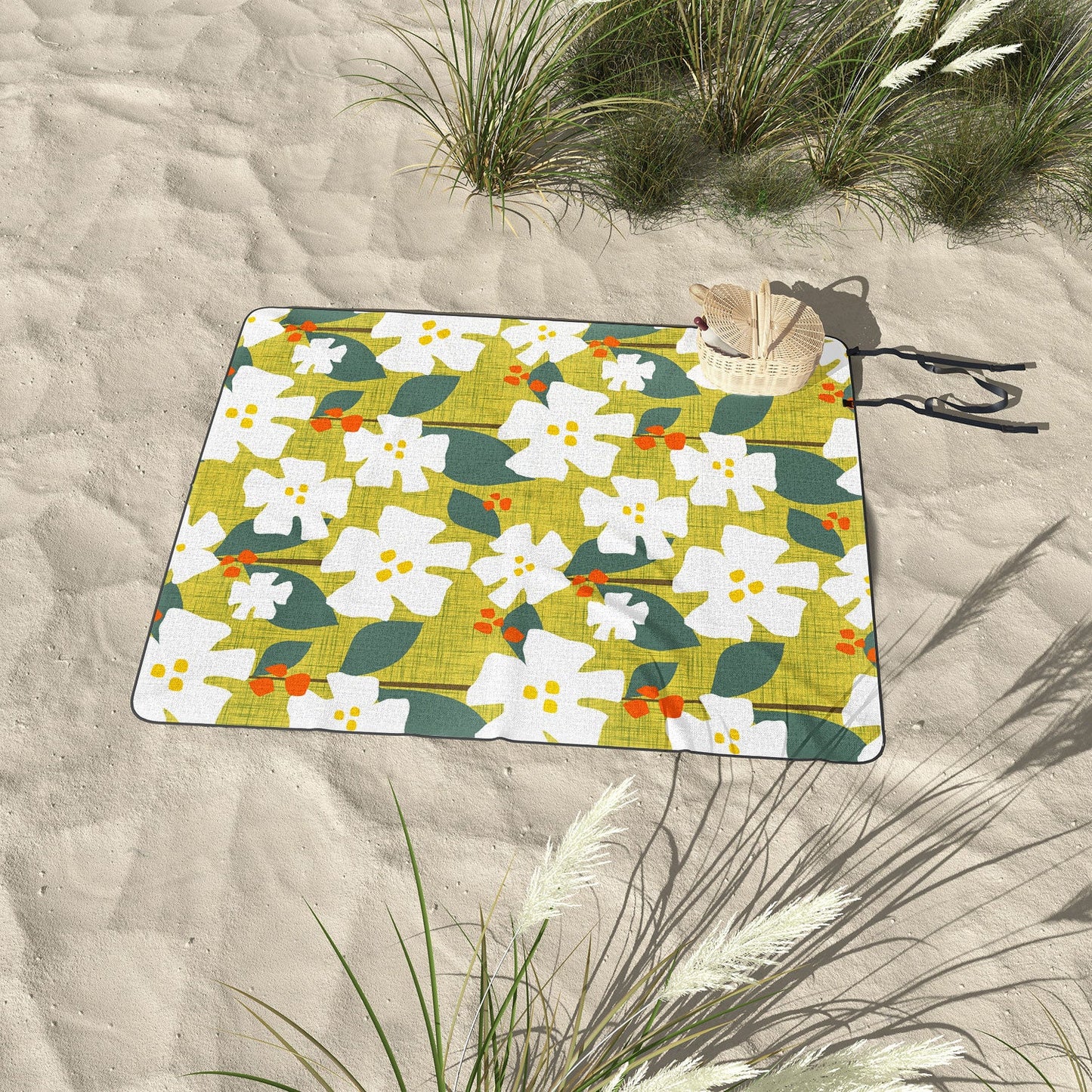 Mirimo White flowers and red berries Picnic Blanket
