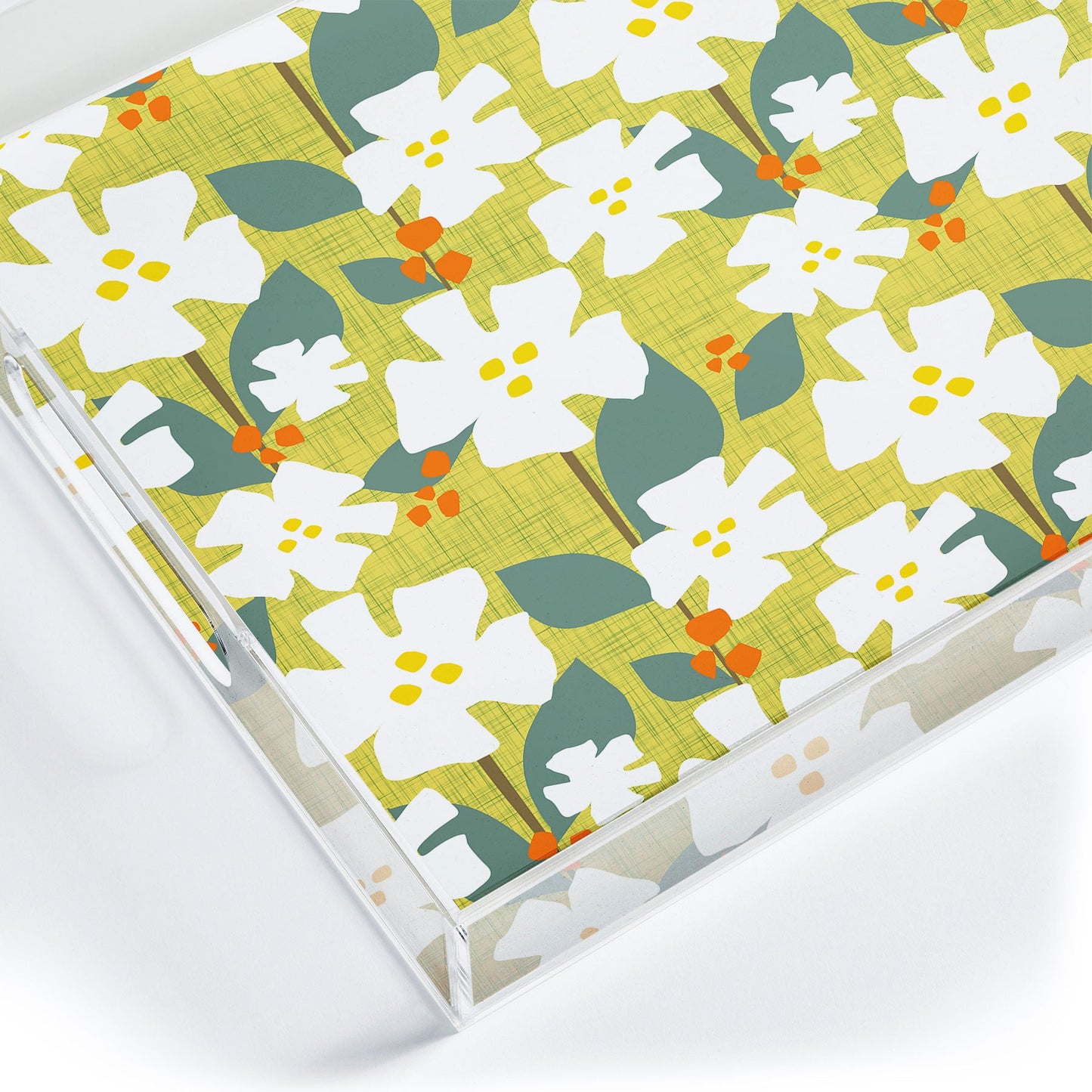 Mirimo White flowers and red berries Acrylic Tray