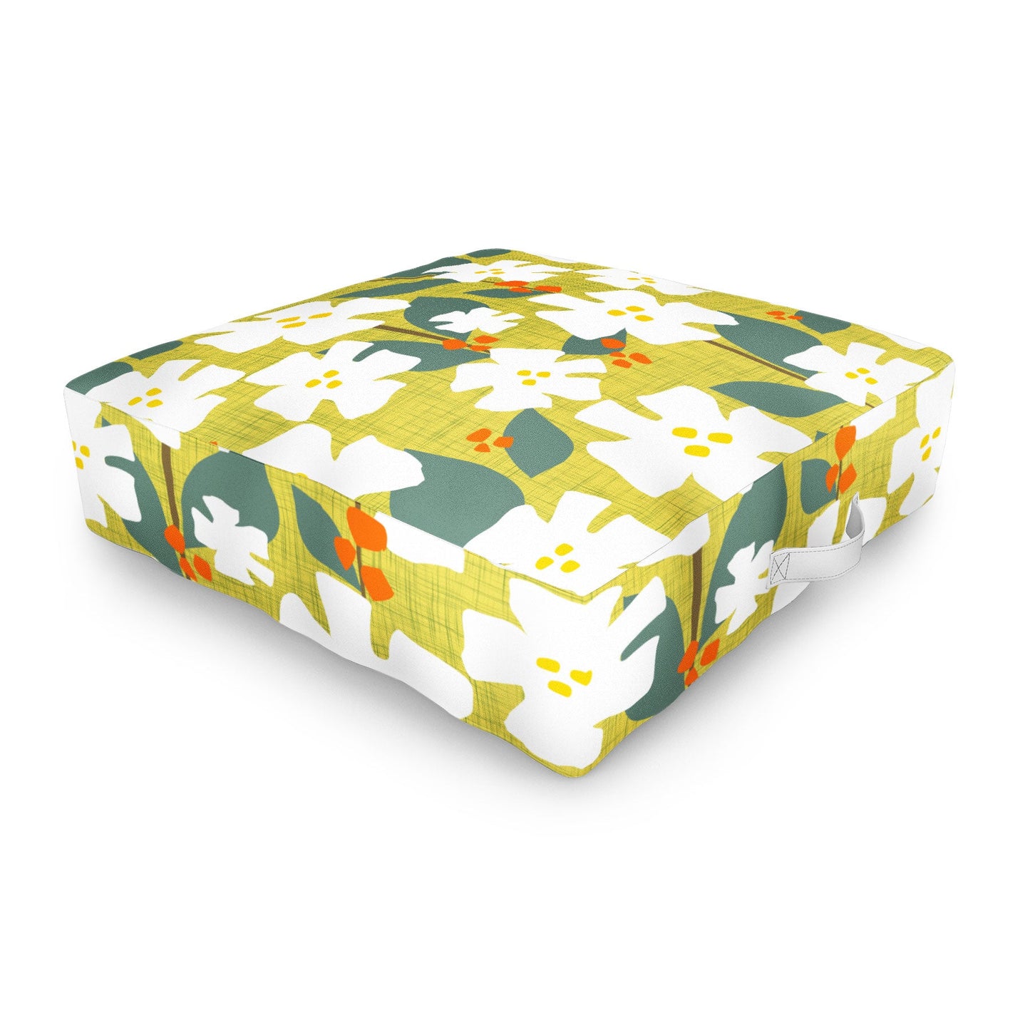 Mirimo White flowers and red berries Outdoor Floor Cushion