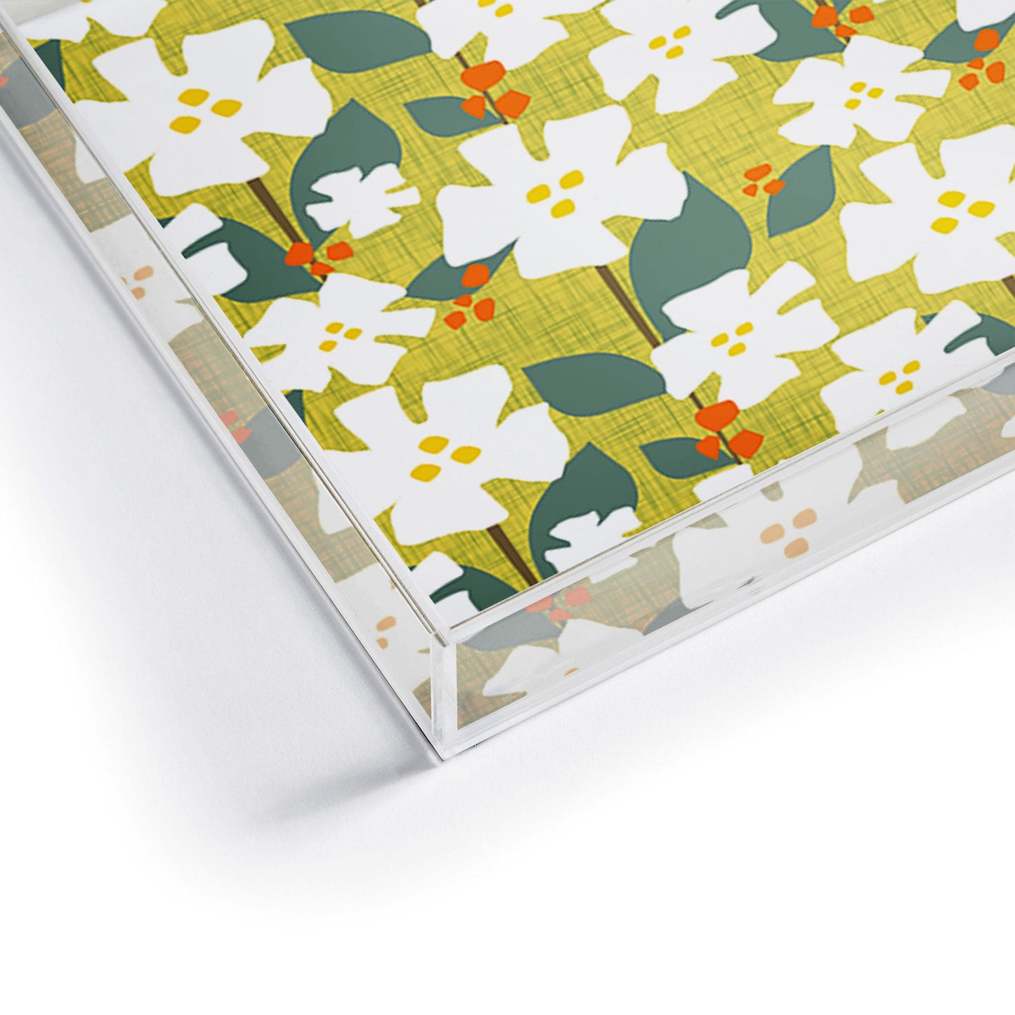 Mirimo White flowers and red berries Acrylic Tray