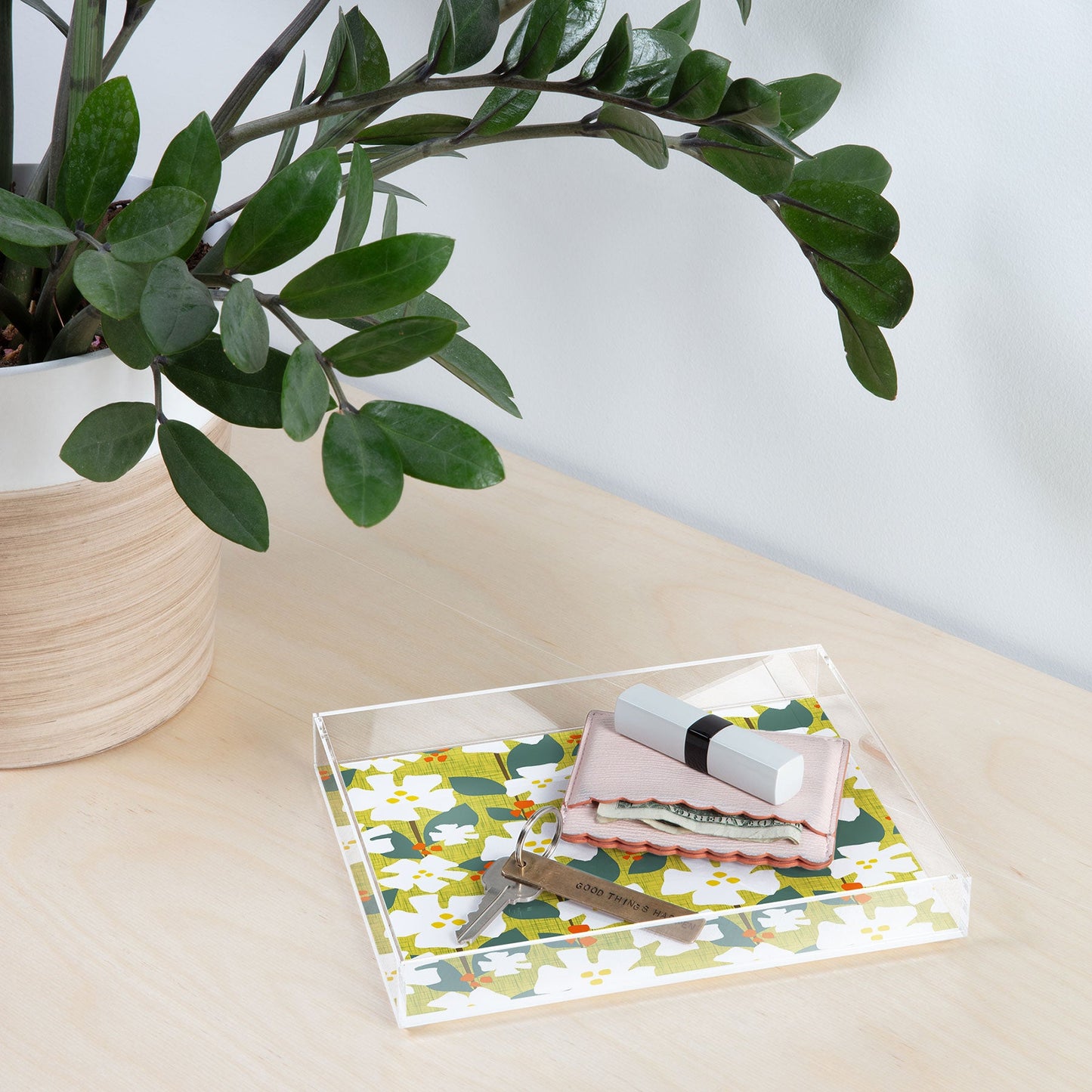 Mirimo White flowers and red berries Acrylic Tray
