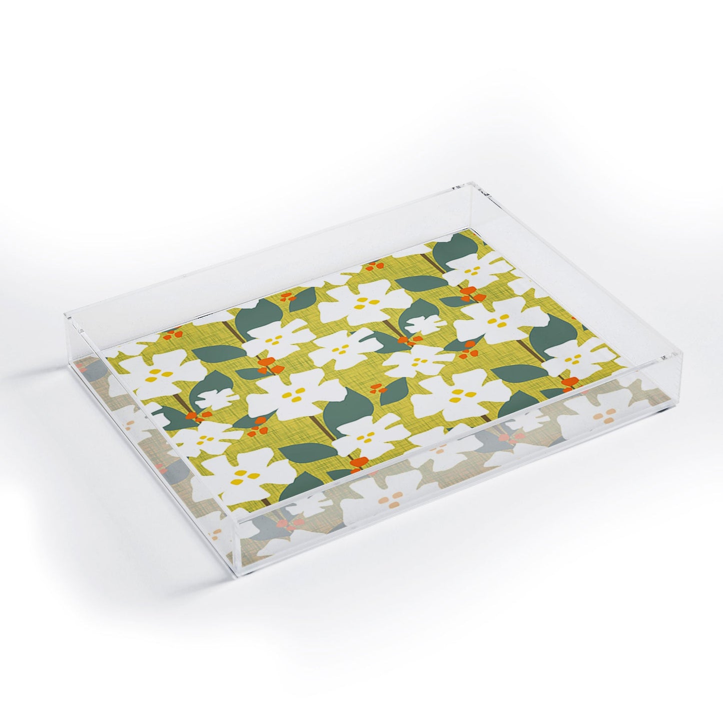 Mirimo White flowers and red berries Acrylic Tray
