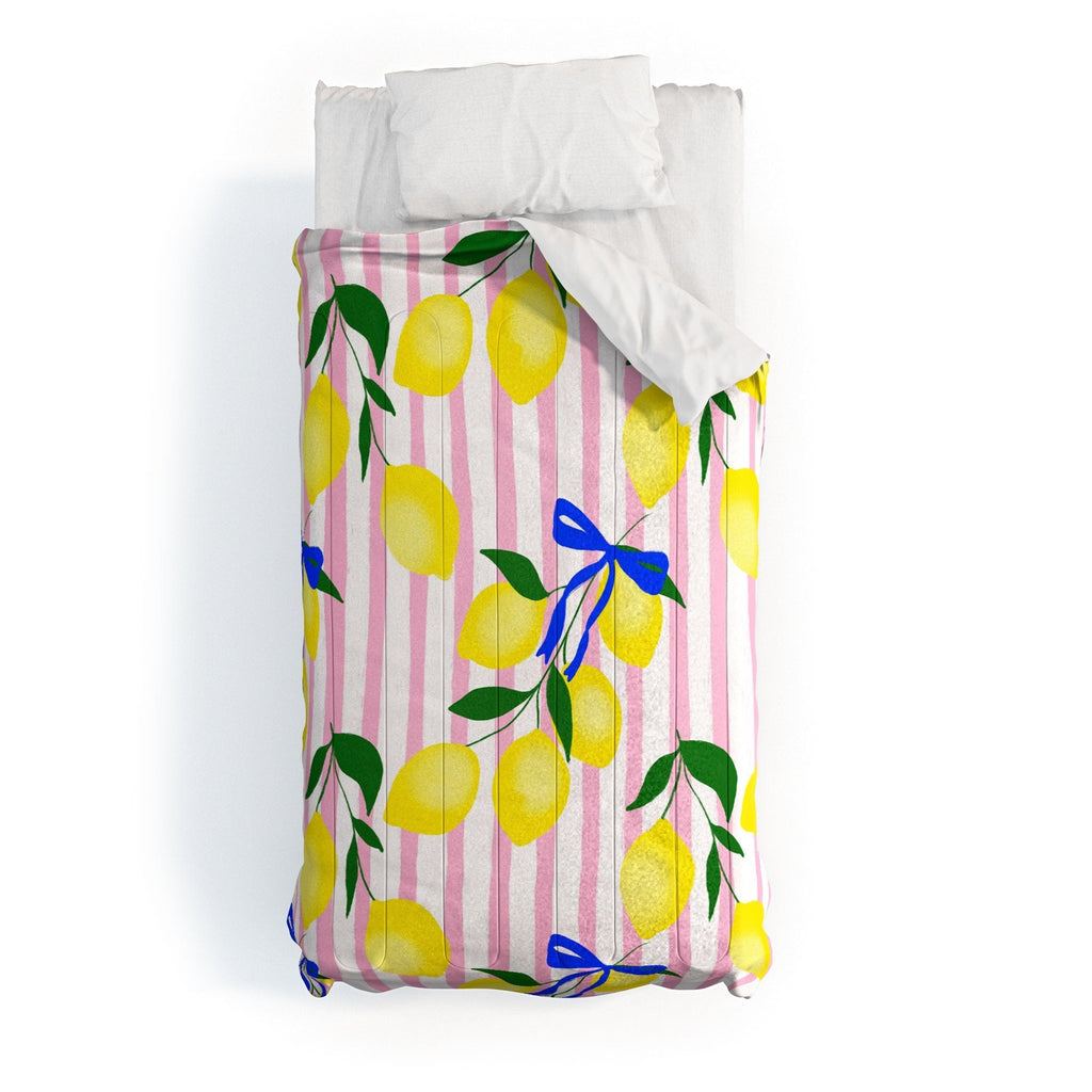 Design by Spark Zesty Lemons and Stripes Comforter