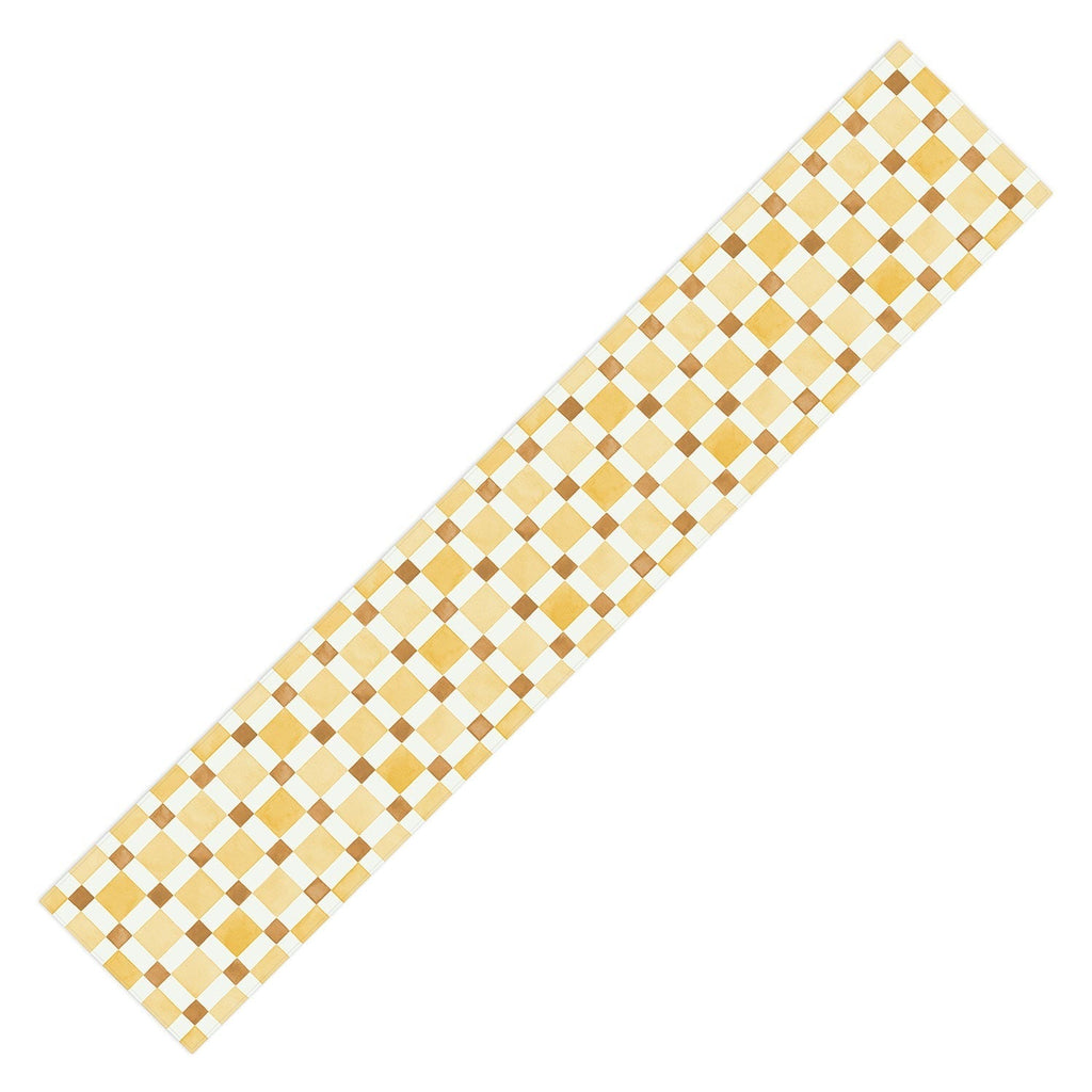 Ninola Design Everyday Artifact Checker Mosaic Tiles Geometry Yellow Table Runner