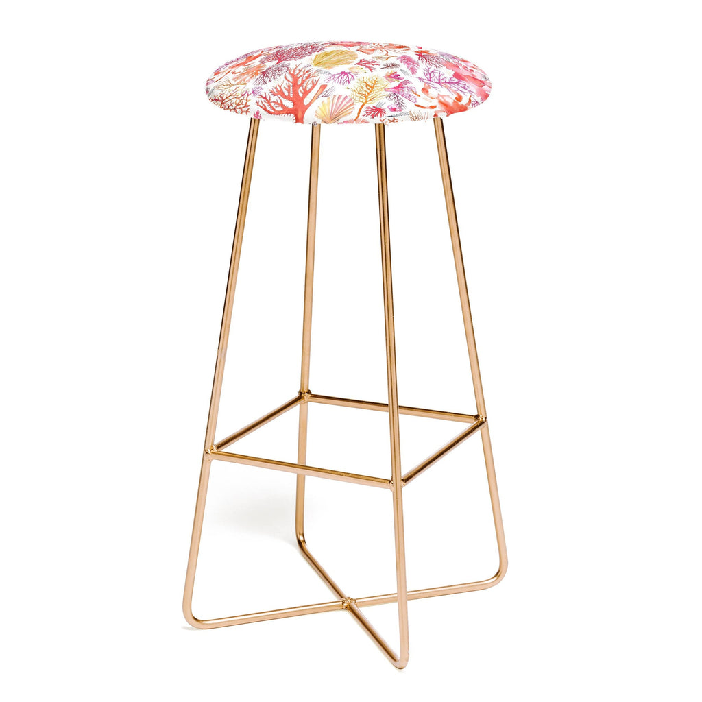 Ninola Design Botanic Retreat Coral Reef Crab Lobster Red Bar Stool