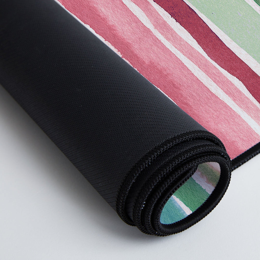Ninola Design Botanic Retreat Watercolor Stripes Green Orange Red Desk Mat
