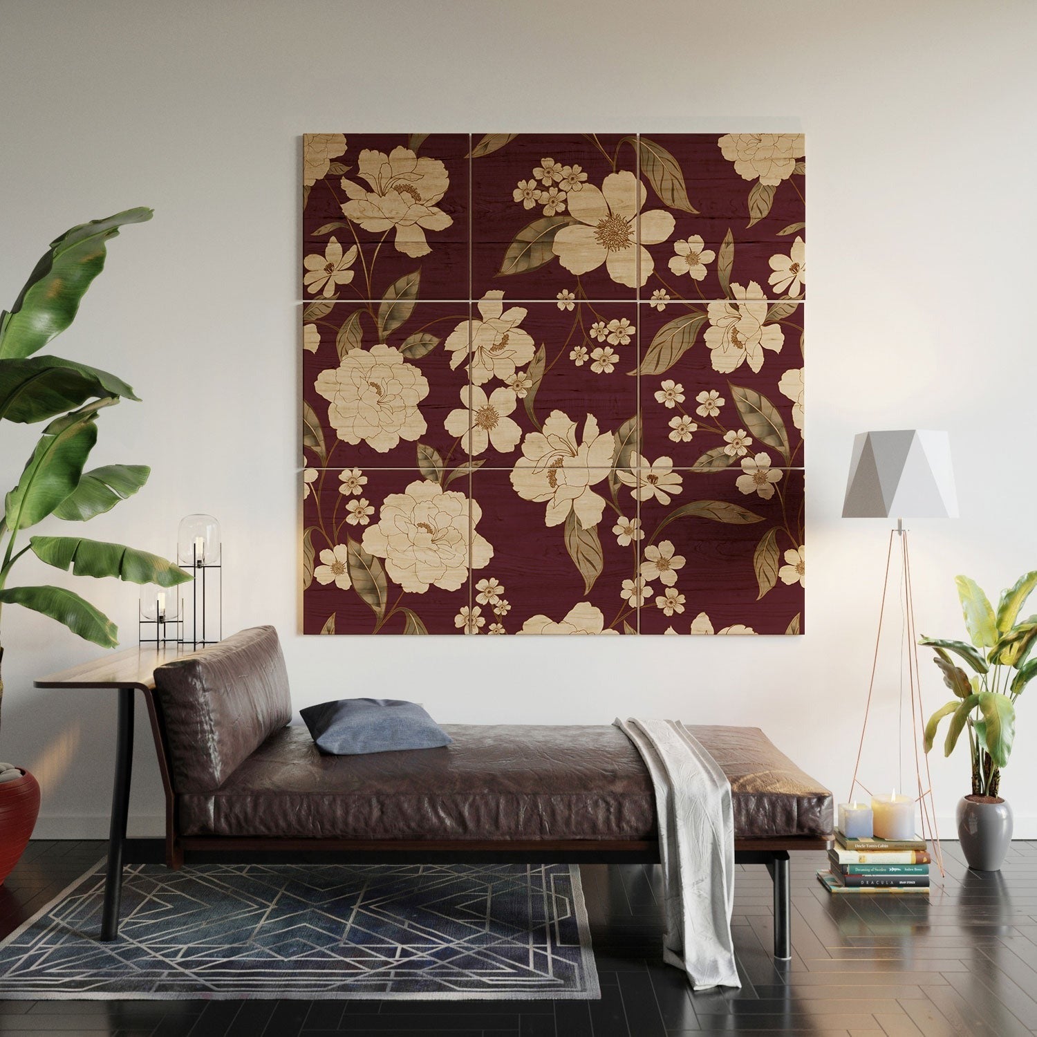 Gabriela Fuente Burgundy Floral Roberta Wood Wall Mural