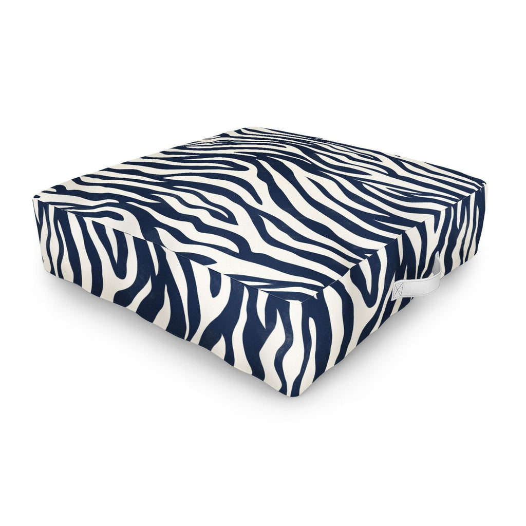 Avenie BR Navy Tiger Stripes Outdoor Floor Cushion