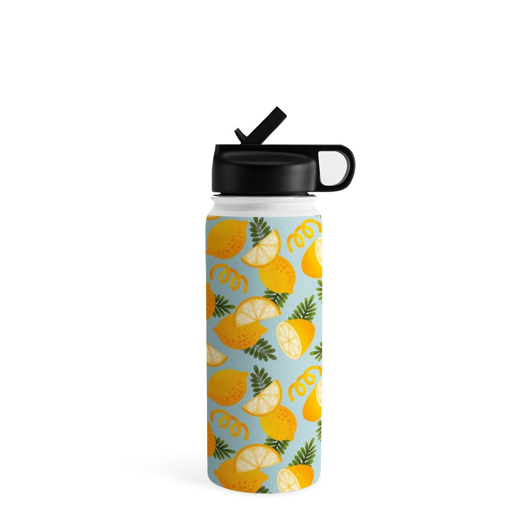 Jessica Molina Lemon Pattern on Sky Blue Water Bottle