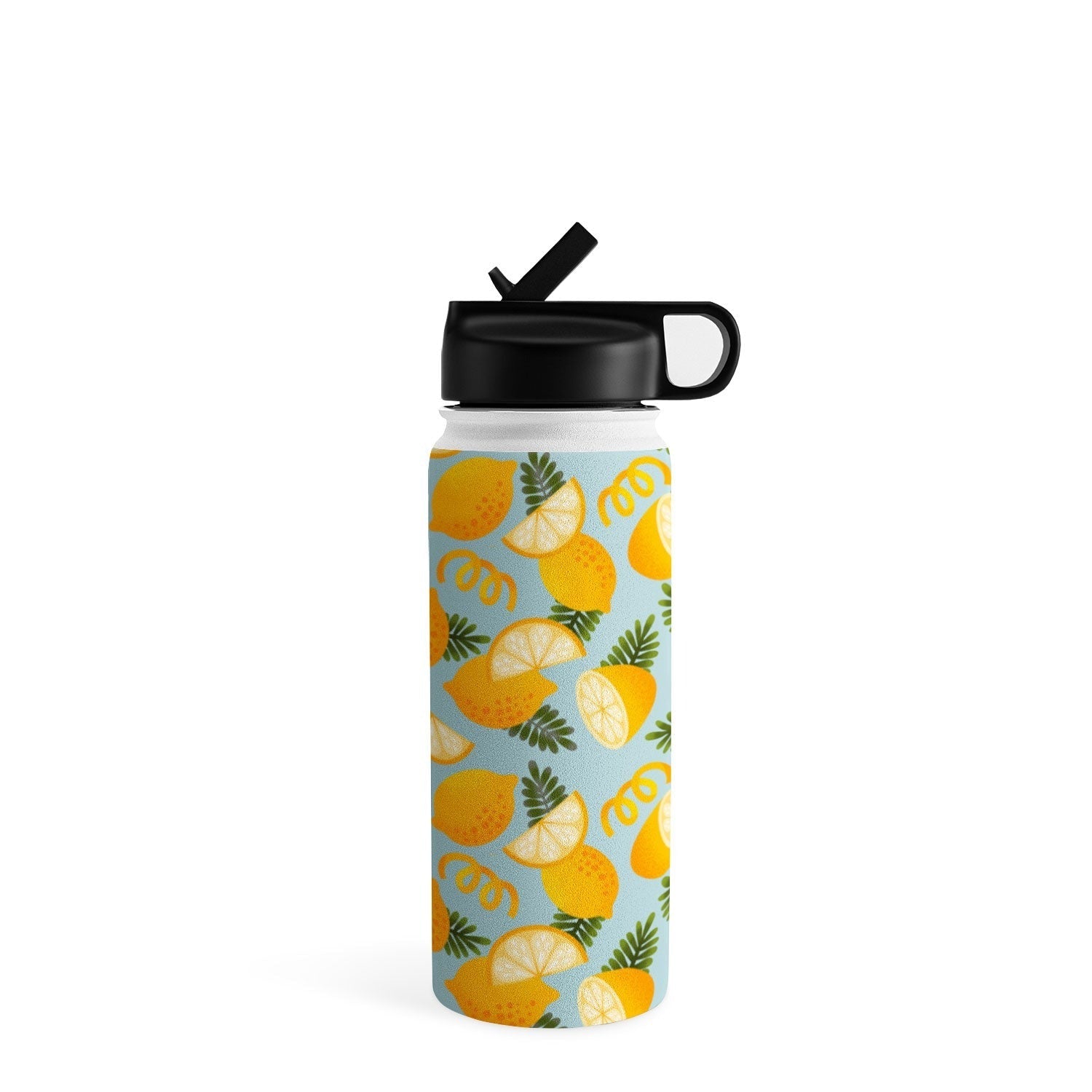 Jessica Molina Lemon Pattern on Sky Blue Water Bottle
