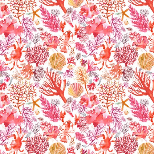 Ninola Design Botanic Retreat Coral Reef Crab Lobster Red Shower Curtain