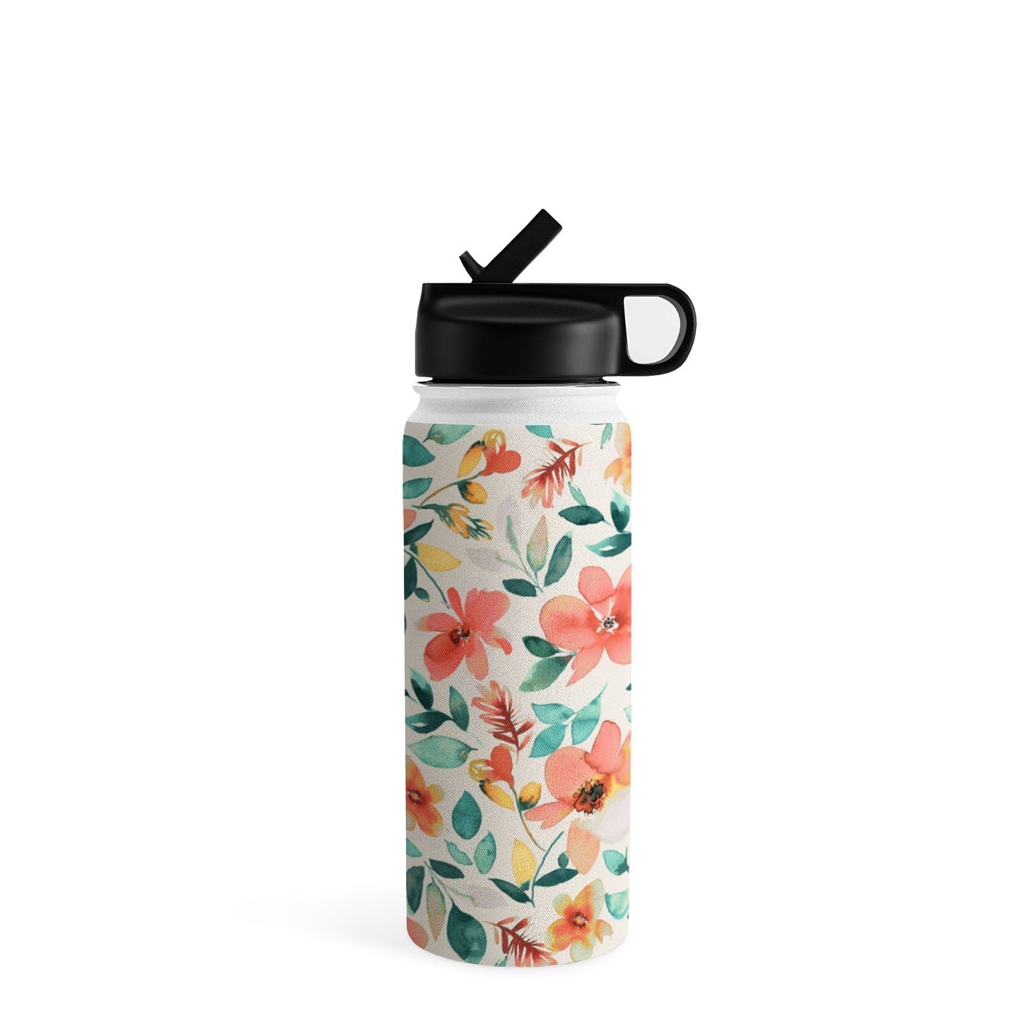 Ninola Design Botanic Retreat Tropical Whimsical Flowers Coral Green Water Bottle