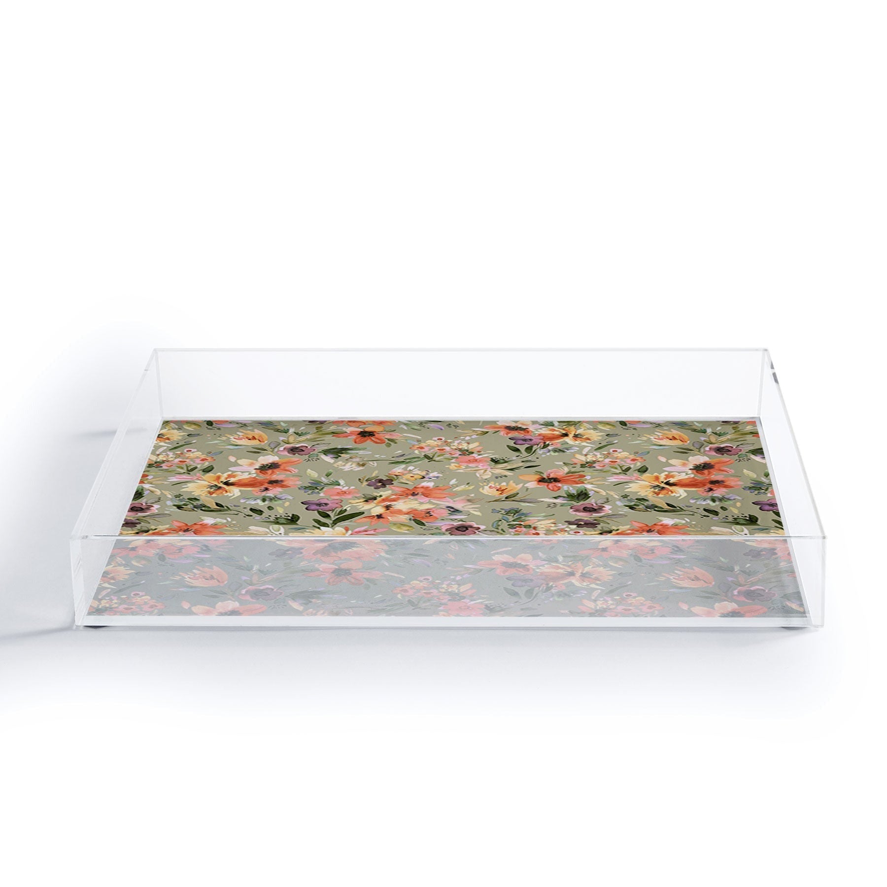 Ninola Design Botanic Retreat Floral Oleander Whimsical Teal Green Acrylic Tray