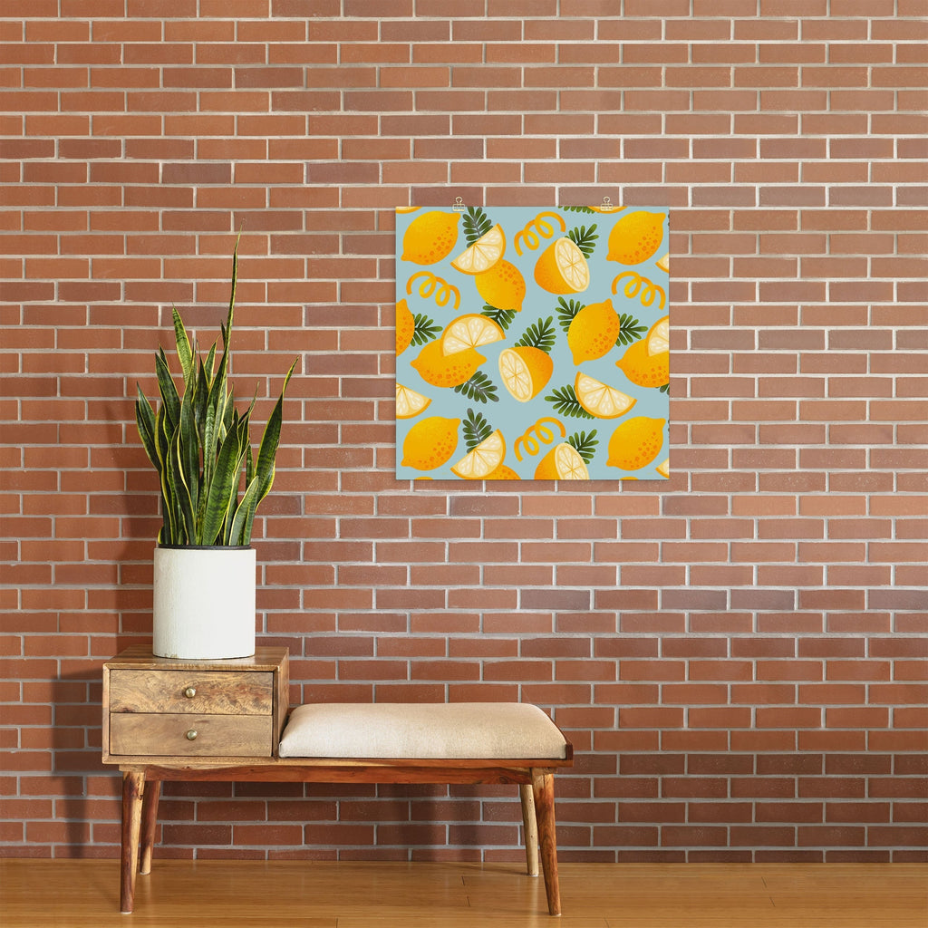 Jessica Molina Lemon Pattern on Sky Blue Art Print