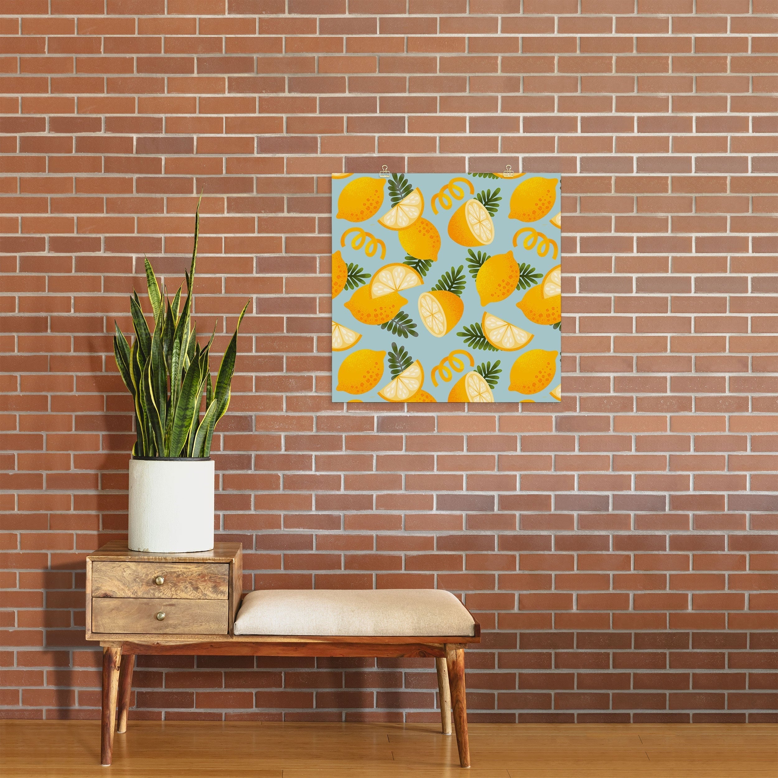 Jessica Molina Lemon Pattern on Sky Blue Art Print