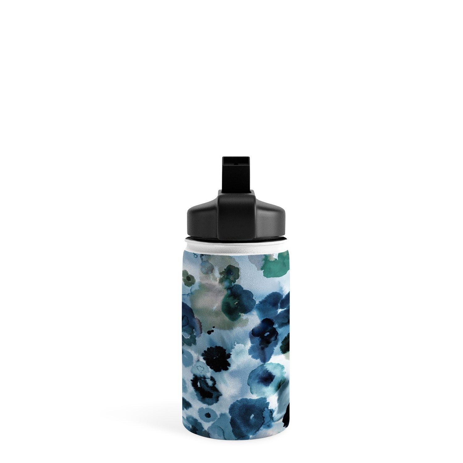 Ninola Design Botanic Retreat Ombre Abstract Watercolor Flowers Blue Navy Water Bottle