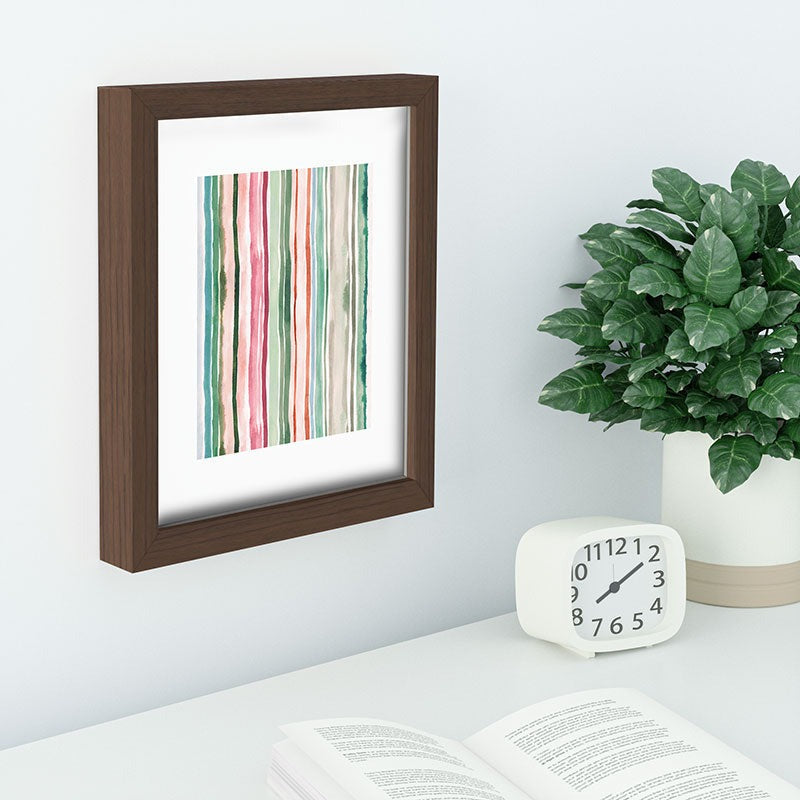 Ninola Design Botanic Retreat Watercolor Stripes Green Orange Red Recessed Framing Rectangle