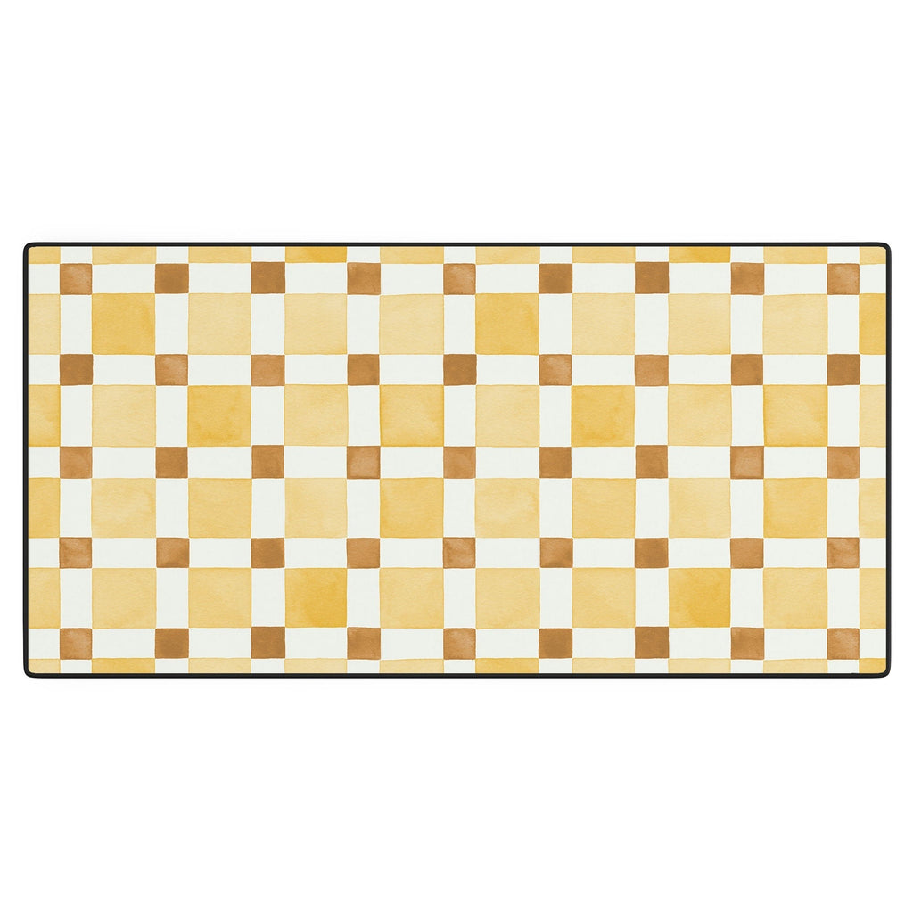 Ninola Design Everyday Artifact Checker Mosaic Tiles Geometry Yellow Desk Mat