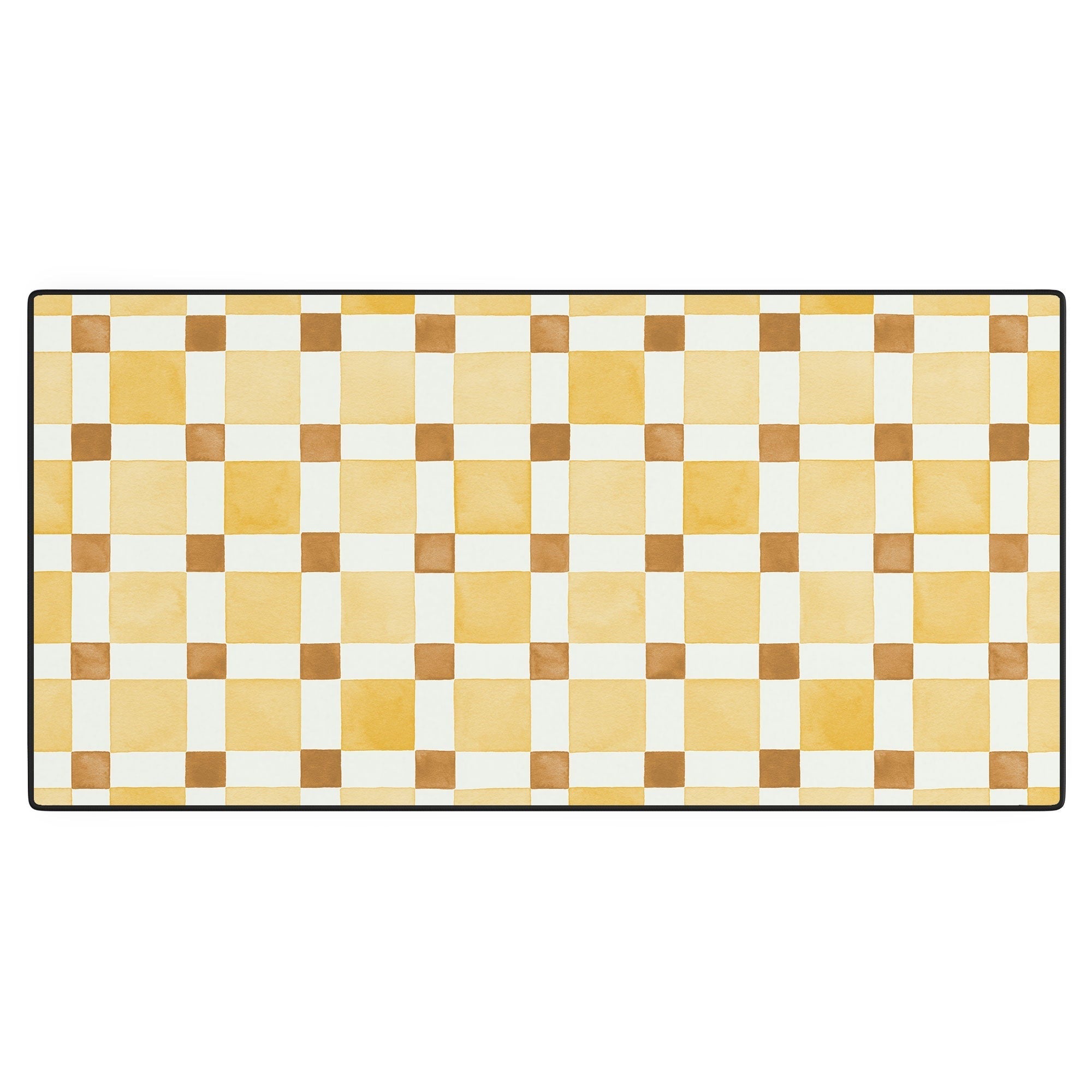 Ninola Design Everyday Artifact Checker Mosaic Tiles Geometry Yellow Desk Mat