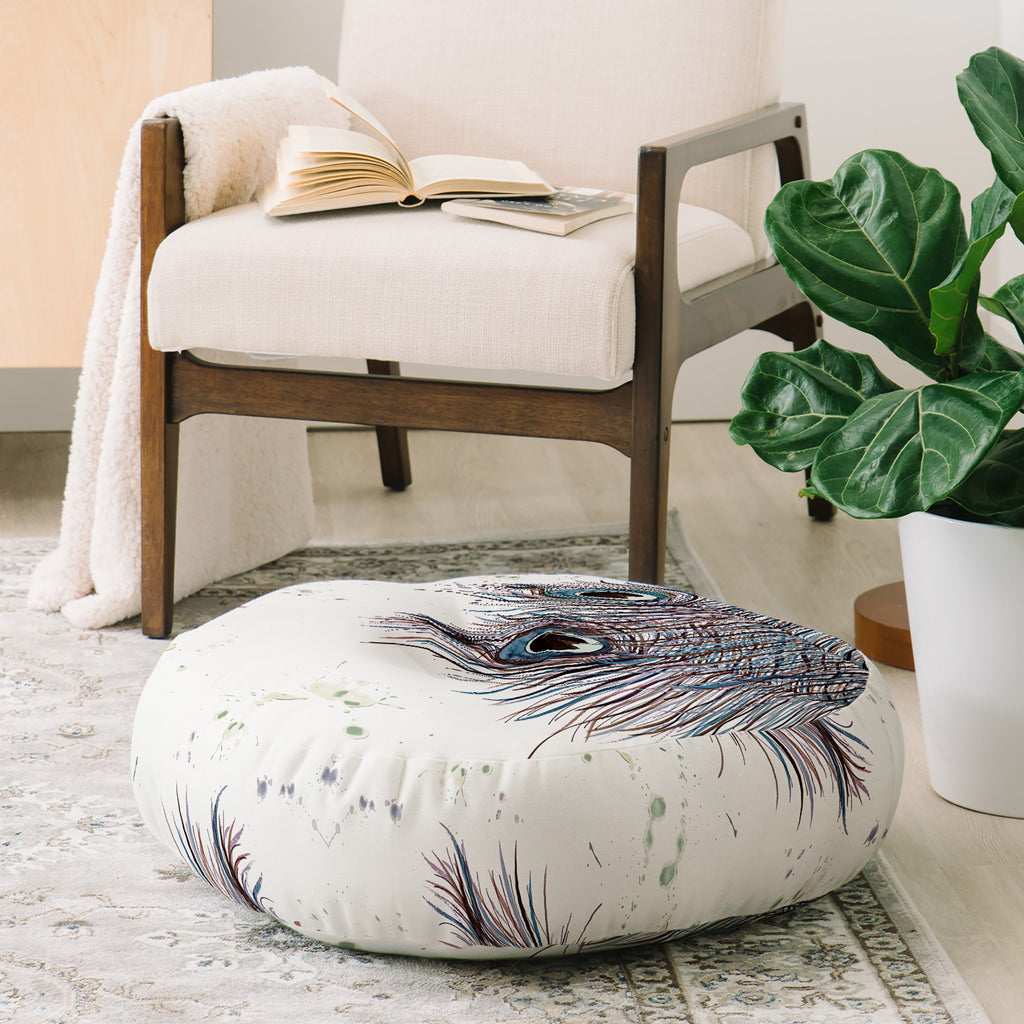 Monika Strigel Boho Peacock Feathers Floor Pillow Round