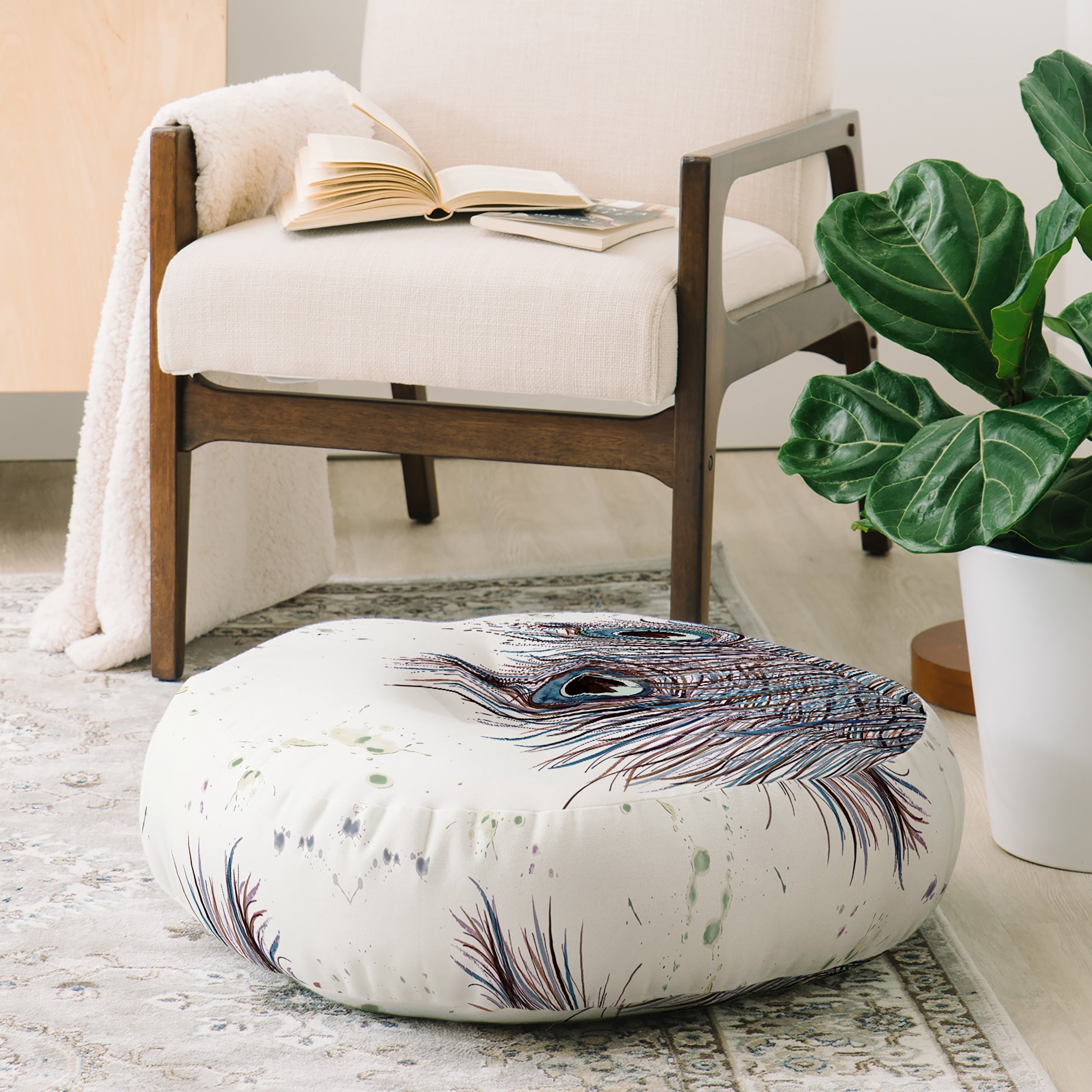 Monika Strigel Boho Peacock Feathers Floor Pillow Round