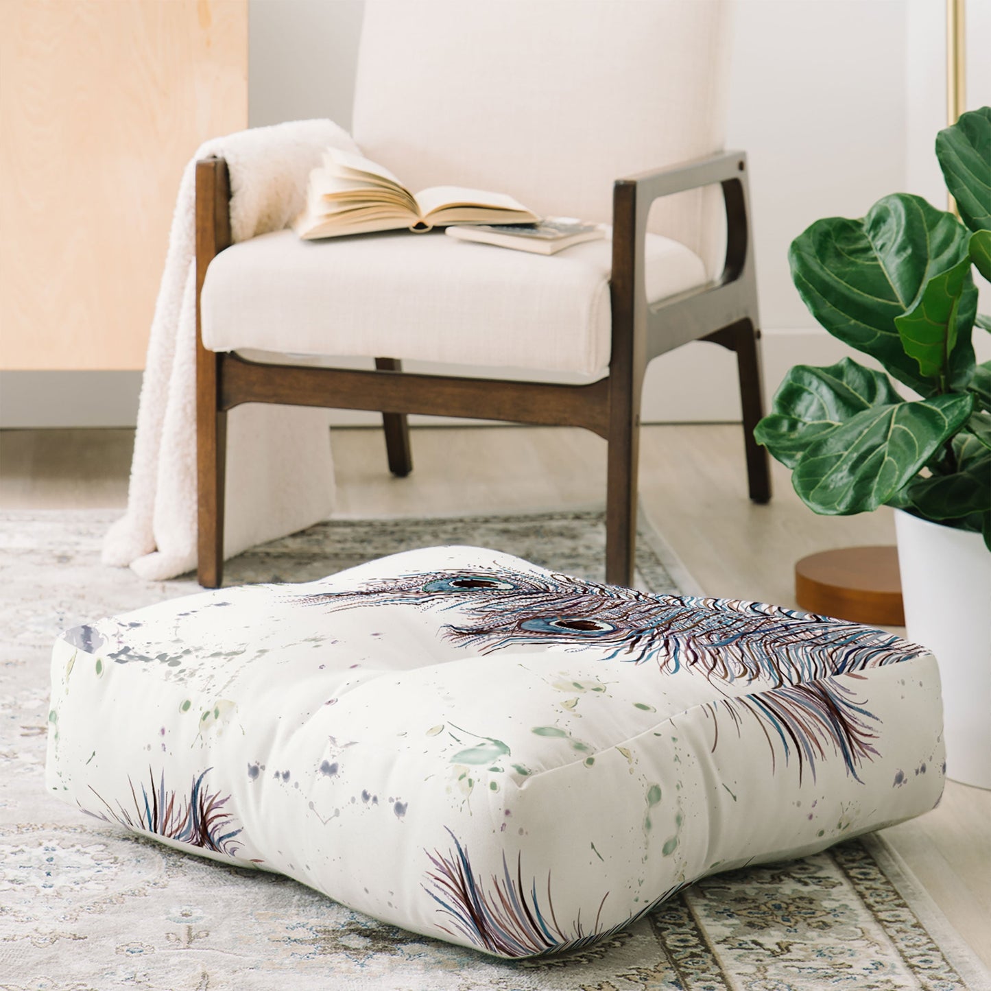 Monika Strigel Boho Peacock Feathers Floor Pillow Square