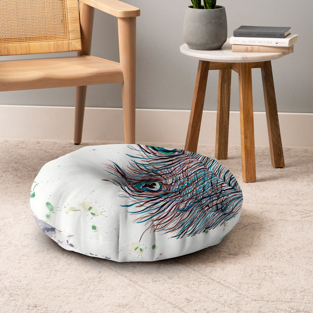 Monika Strigel Boho Peacock Feathers Floor Pillow Round
