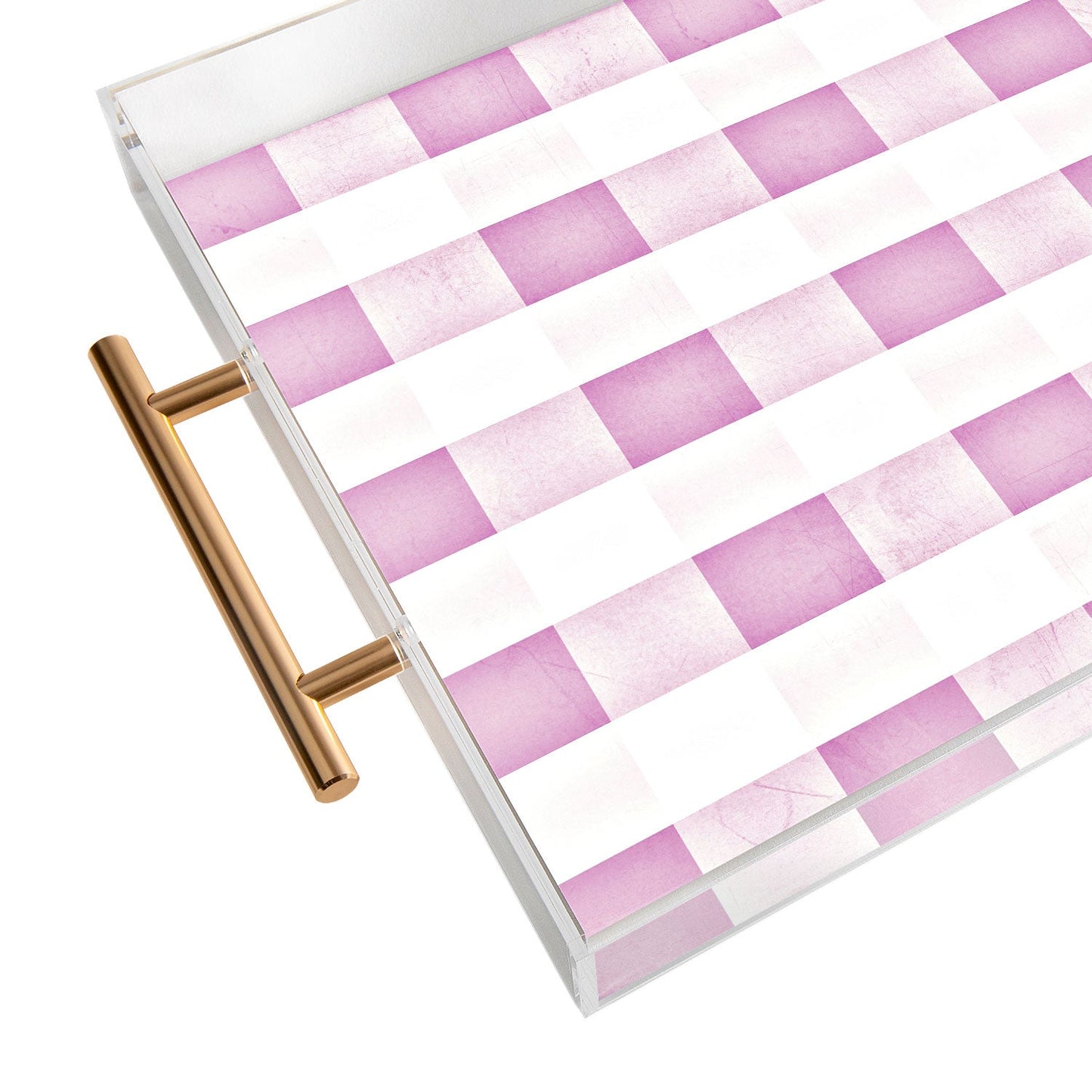 Monika Strigel FARMHOUSE SHABBY GINGHAM PALE PINK CHECKERED PLAID Acrylic Tray