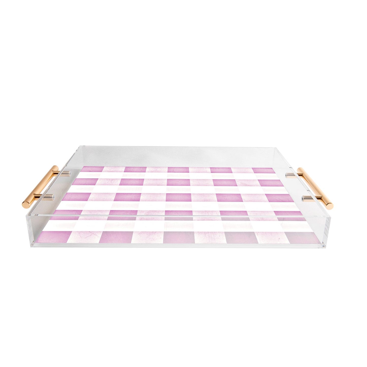 Monika Strigel FARMHOUSE SHABBY GINGHAM PALE PINK CHECKERED PLAID Acrylic Tray