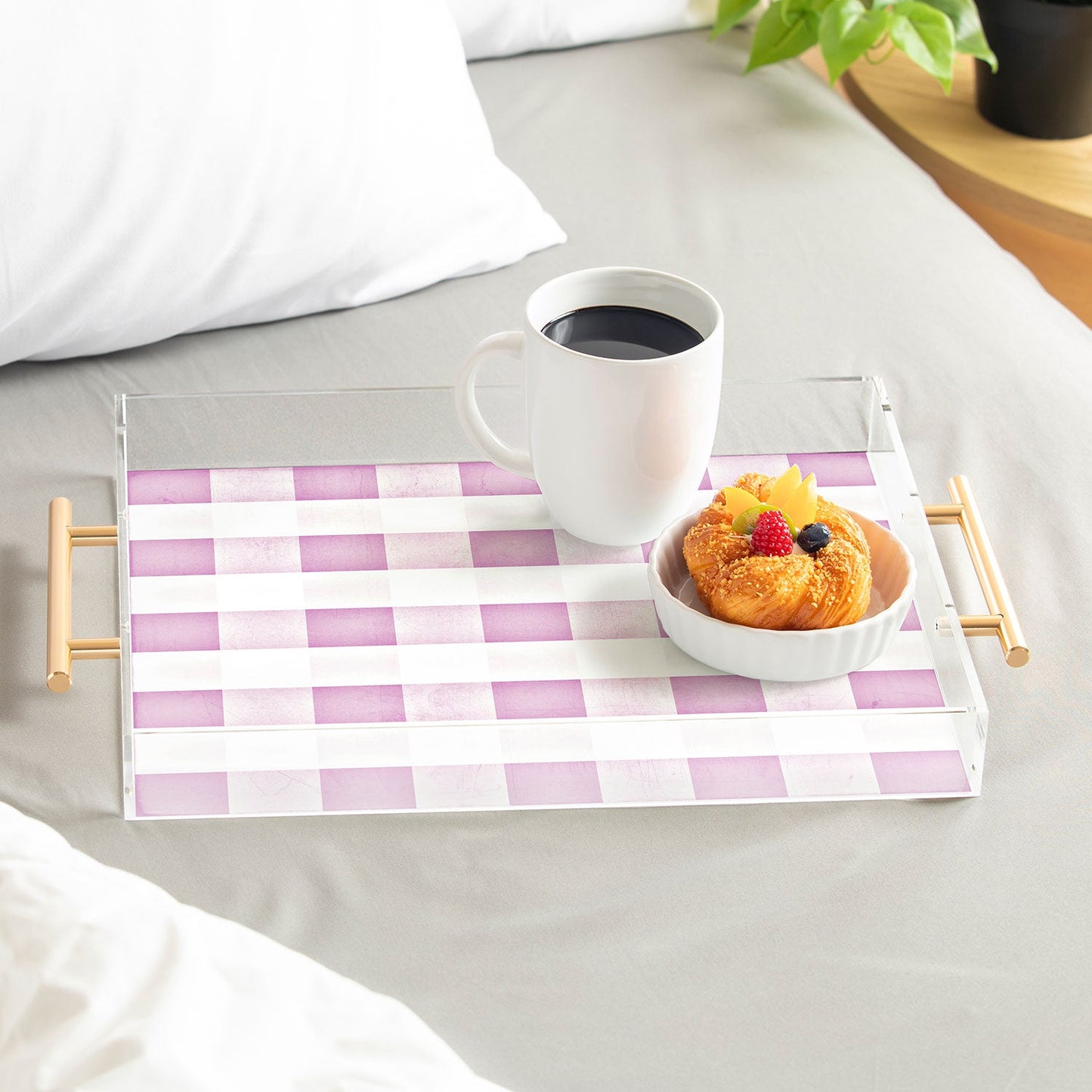Monika Strigel FARMHOUSE SHABBY GINGHAM PALE PINK CHECKERED PLAID Acrylic Tray