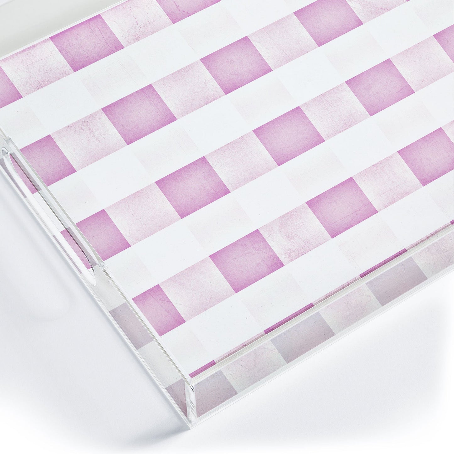 Monika Strigel FARMHOUSE SHABBY GINGHAM PALE PINK CHECKERED PLAID Acrylic Tray