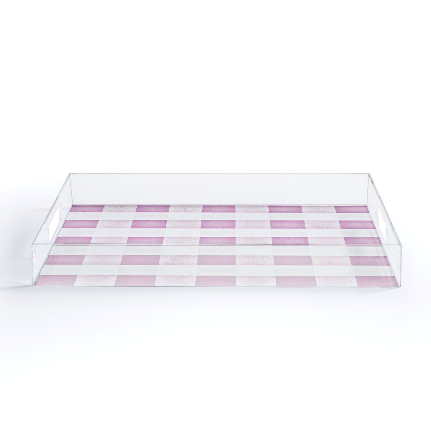 Monika Strigel FARMHOUSE SHABBY GINGHAM PALE PINK CHECKERED PLAID Acrylic Tray