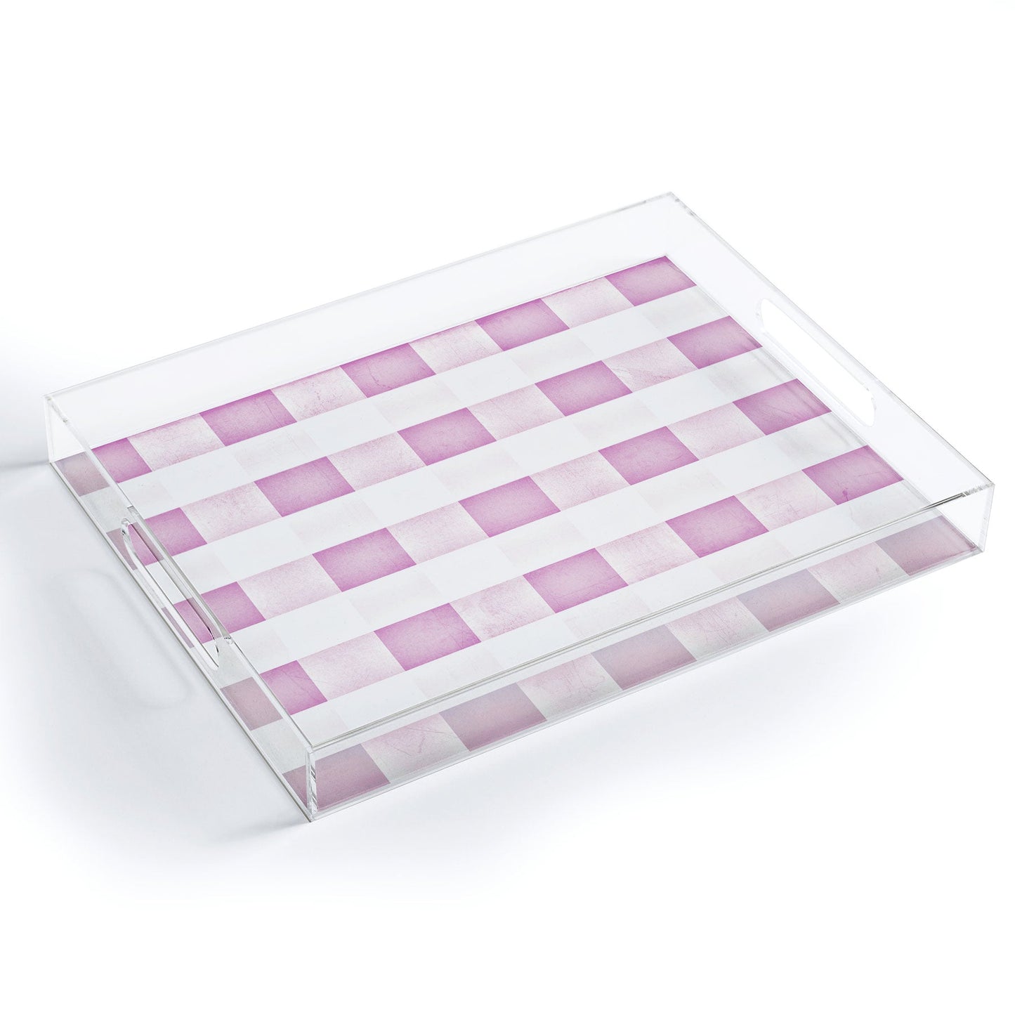 Monika Strigel FARMHOUSE SHABBY GINGHAM PALE PINK CHECKERED PLAID Acrylic Tray