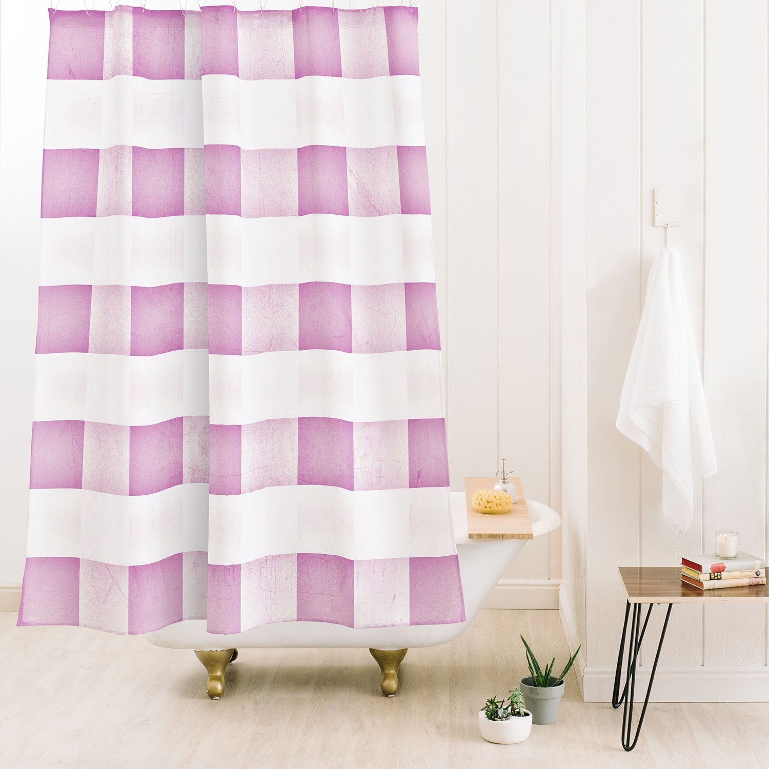 Monika Strigel FARMHOUSE SHABBY GINGHAM PALE PINK CHECKERED PLAID Shower Curtain