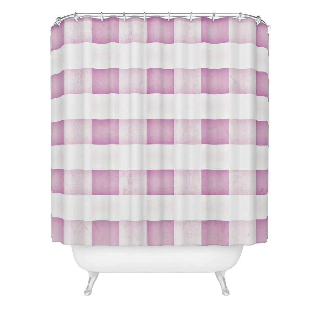 Monika Strigel FARMHOUSE SHABBY GINGHAM PALE PINK CHECKERED PLAID Shower Curtain