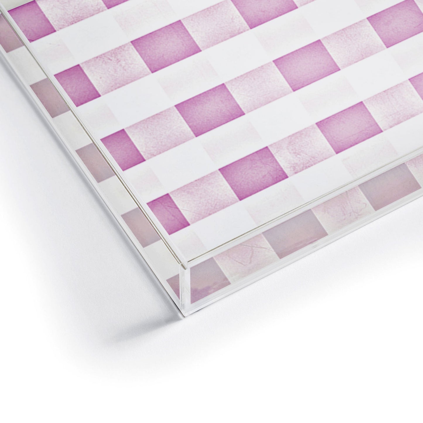 Monika Strigel FARMHOUSE SHABBY GINGHAM PALE PINK CHECKERED PLAID Acrylic Tray