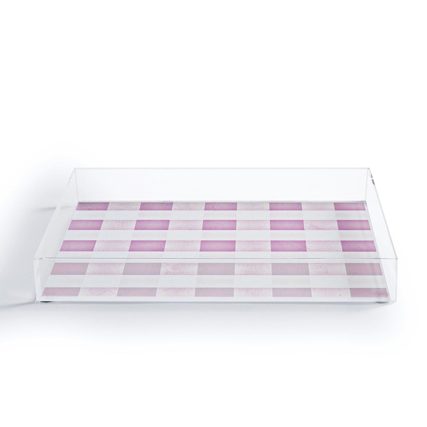 Monika Strigel FARMHOUSE SHABBY GINGHAM PALE PINK CHECKERED PLAID Acrylic Tray
