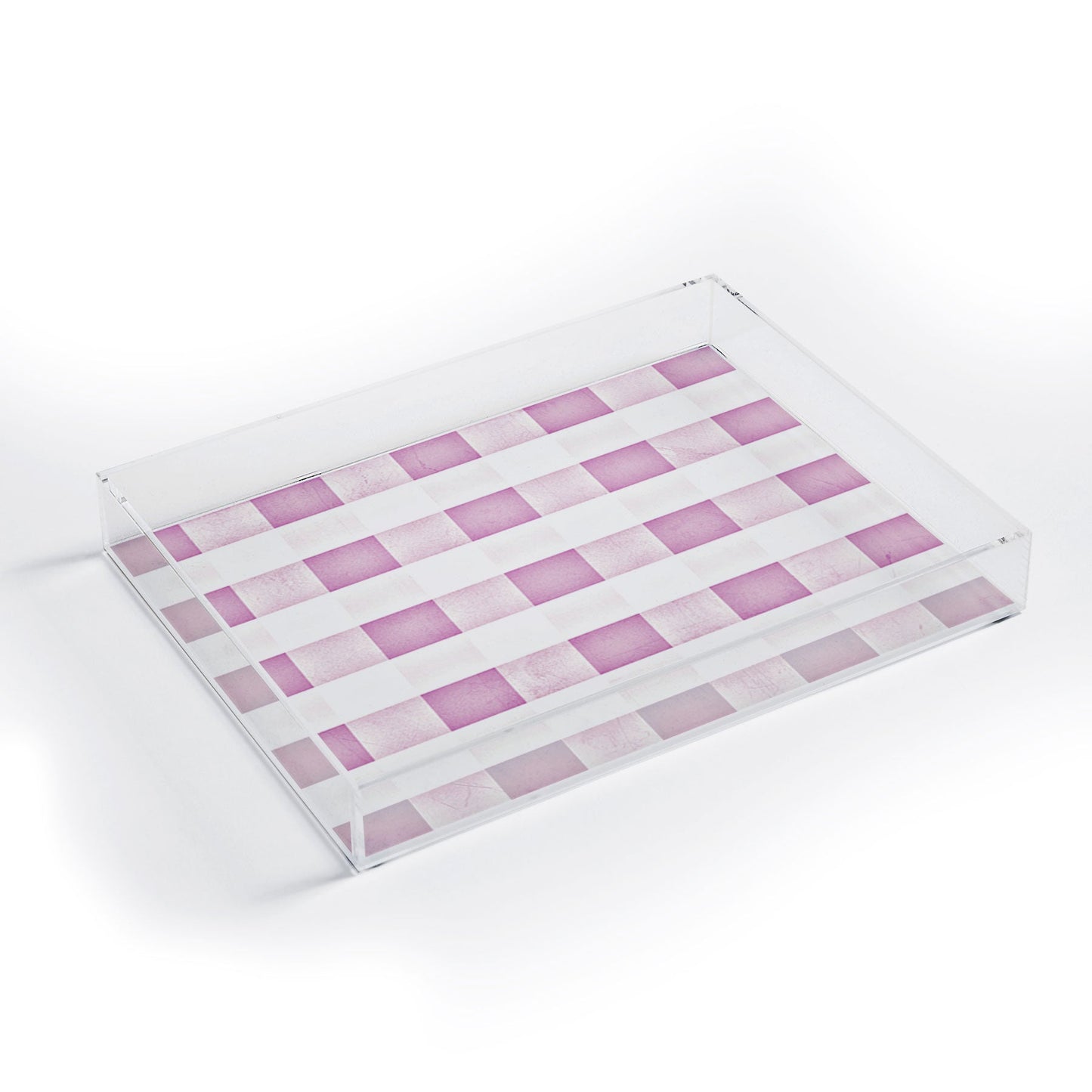 Monika Strigel FARMHOUSE SHABBY GINGHAM PALE PINK CHECKERED PLAID Acrylic Tray