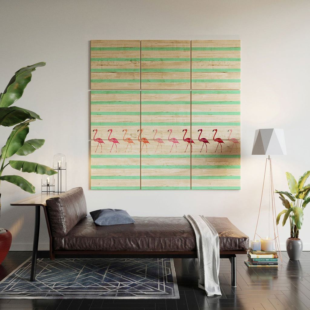 Monika Strigel Mini Flamingo Walk Wood Wall Mural