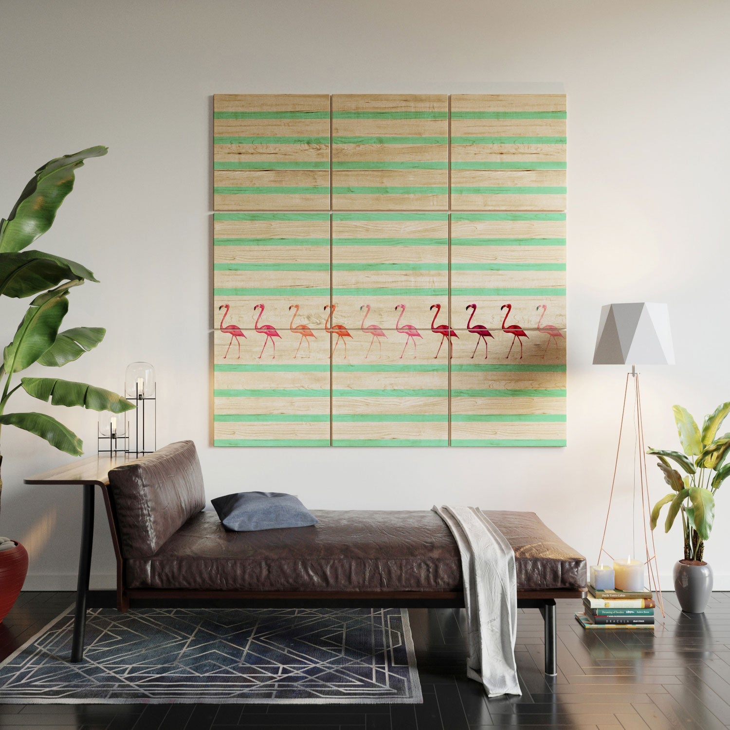 Monika Strigel Mini Flamingo Walk Wood Wall Mural