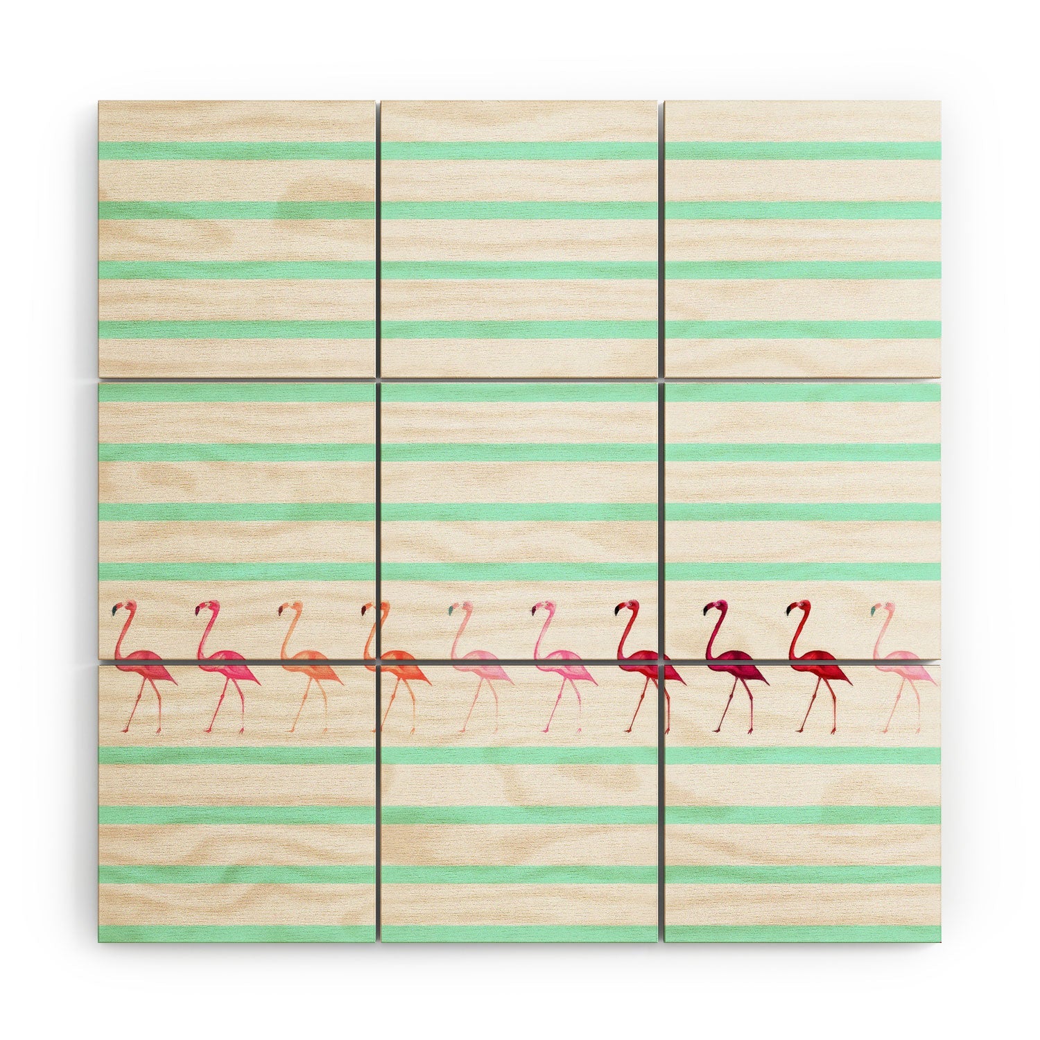 Monika Strigel Mini Flamingo Walk Wood Wall Mural