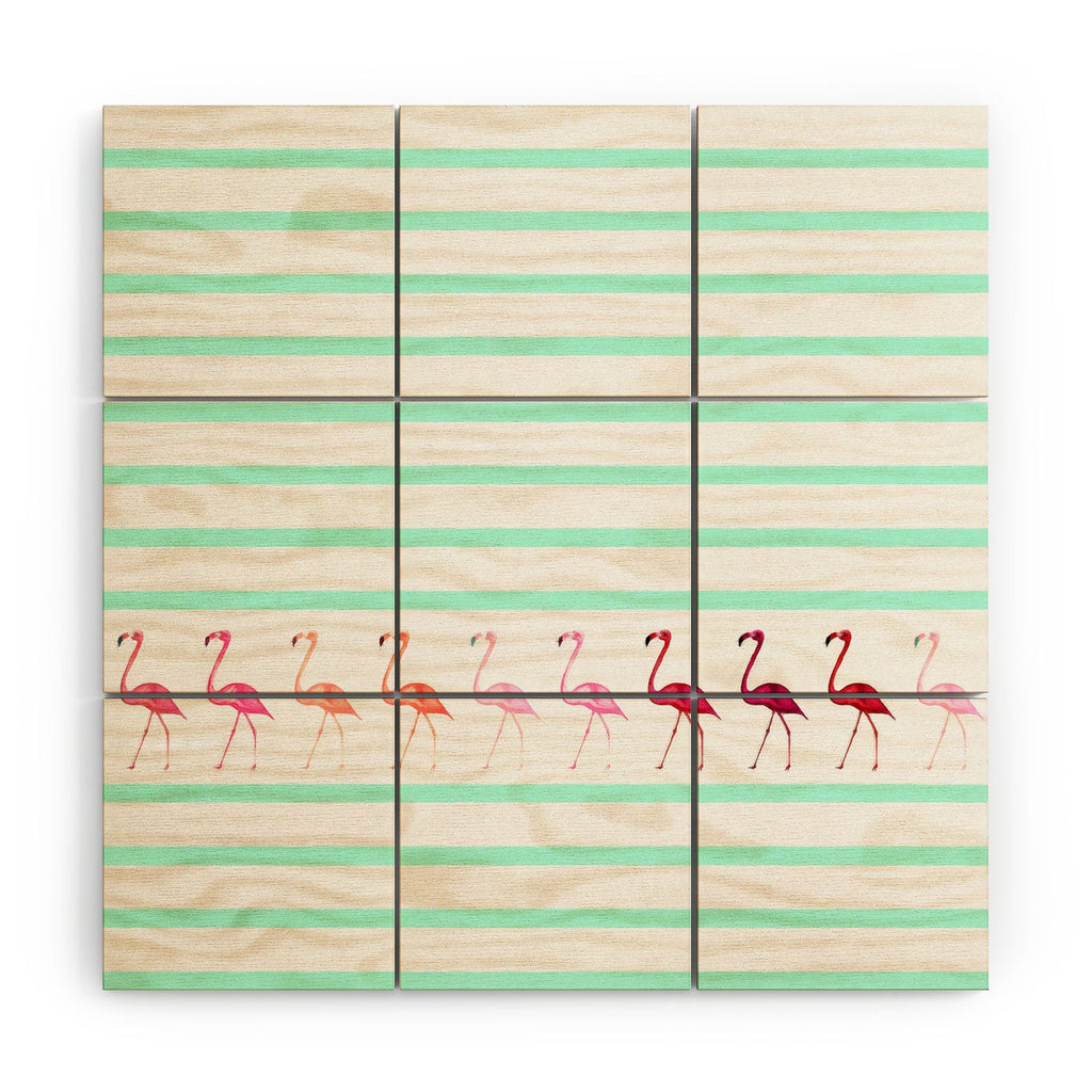 Monika Strigel Mini Flamingo Walk Wood Wall Mural