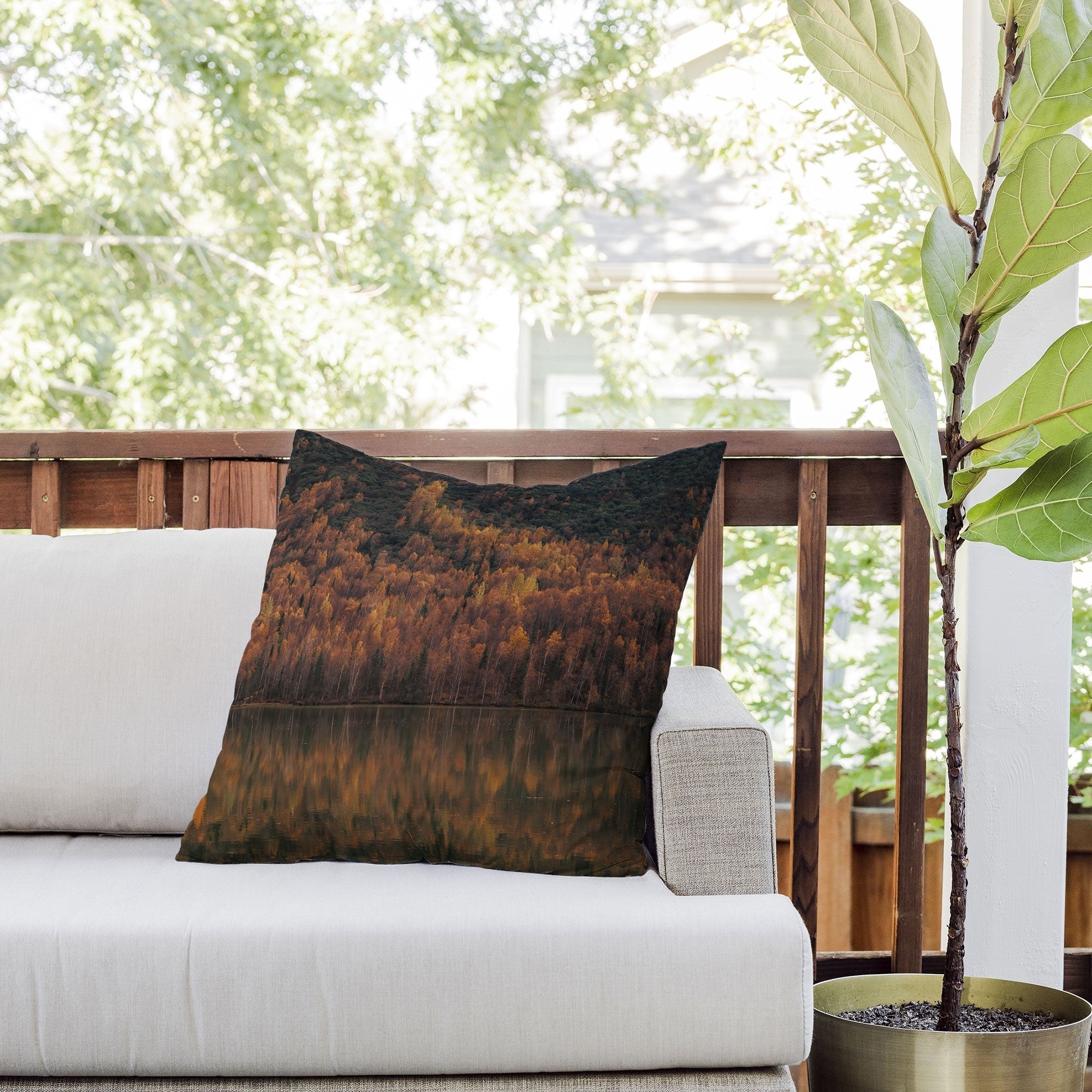 Hannah Kemp Fall Lake Outdoor Throw Pillow